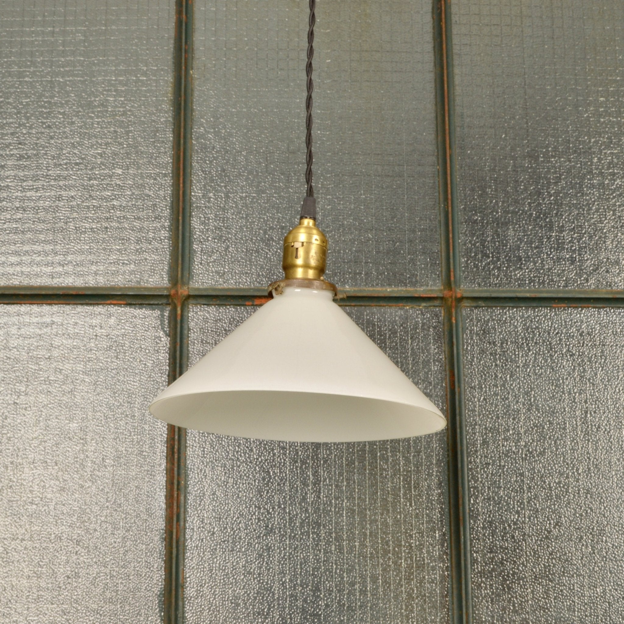 Antique Industrial Pendant Light With Milk Glass Shade - Salvage-Garden