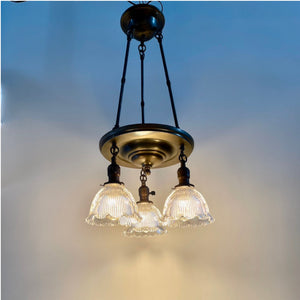 Antique Pan Chandelier With Holophane Shades - Salvage-Garden