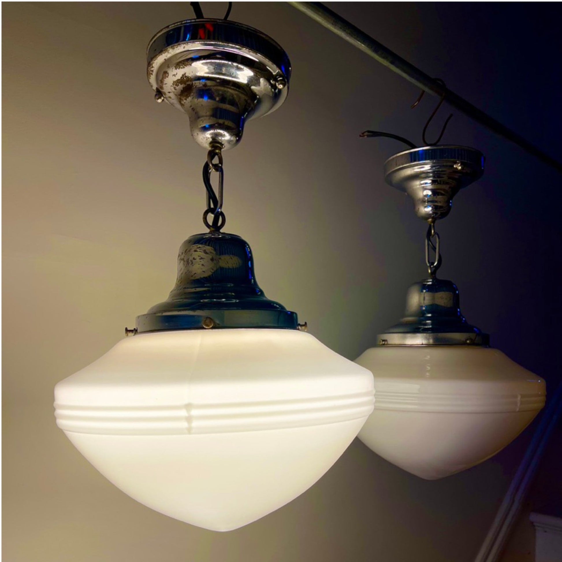 Art Deco Lights With Ribbed Milk Glass Shades - Salvage-Garden