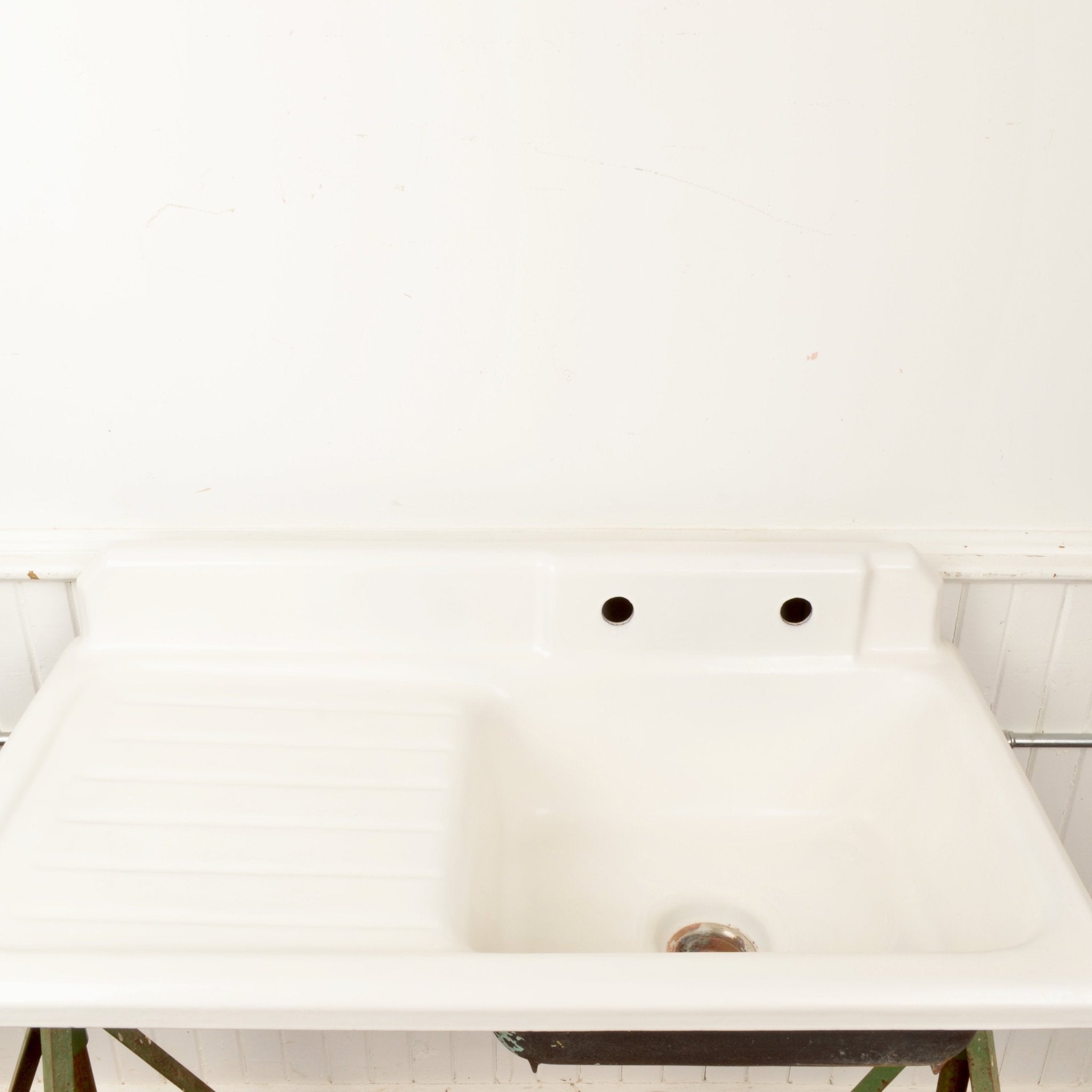 Cast Iron Porcelain Sink With Draining Board - Salvage-Garden