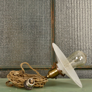 Early Industrial Light with Brass Socket and Milk Glass Shade - Salvage-Garden