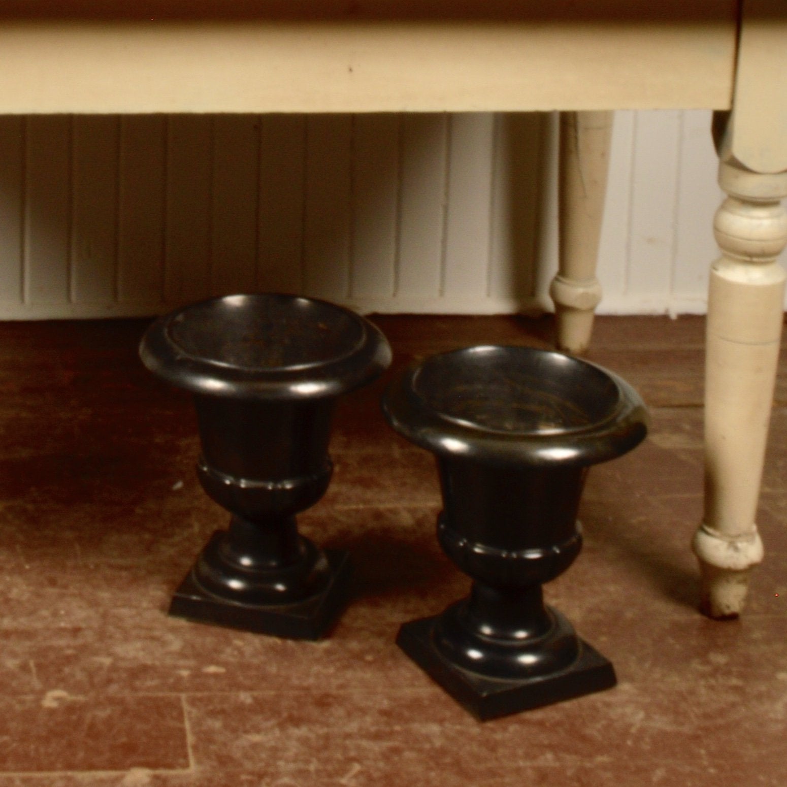 French Black Enamel Urns - Salvage-Garden