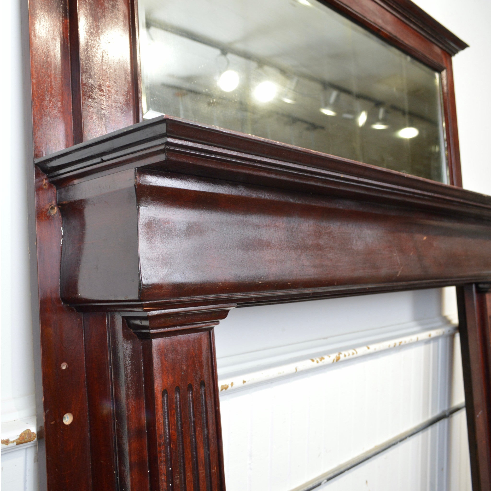 Mahogany Fireplace Mantel With Bevelled Mirror - Salvage-Garden