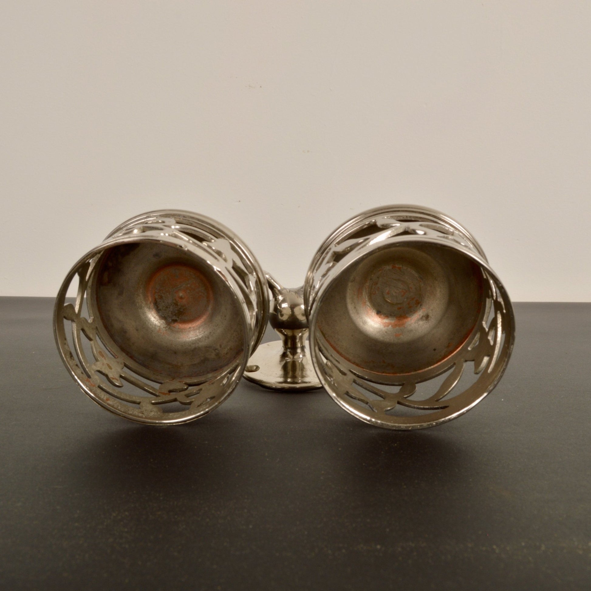 Nickel Plate Brass Double Glass Holder - Salvage-Garden