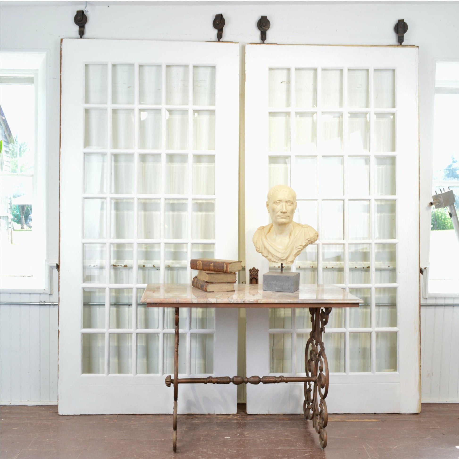 Oversized Antique Pocket Doors With 35 Lites - Salvage-Garden