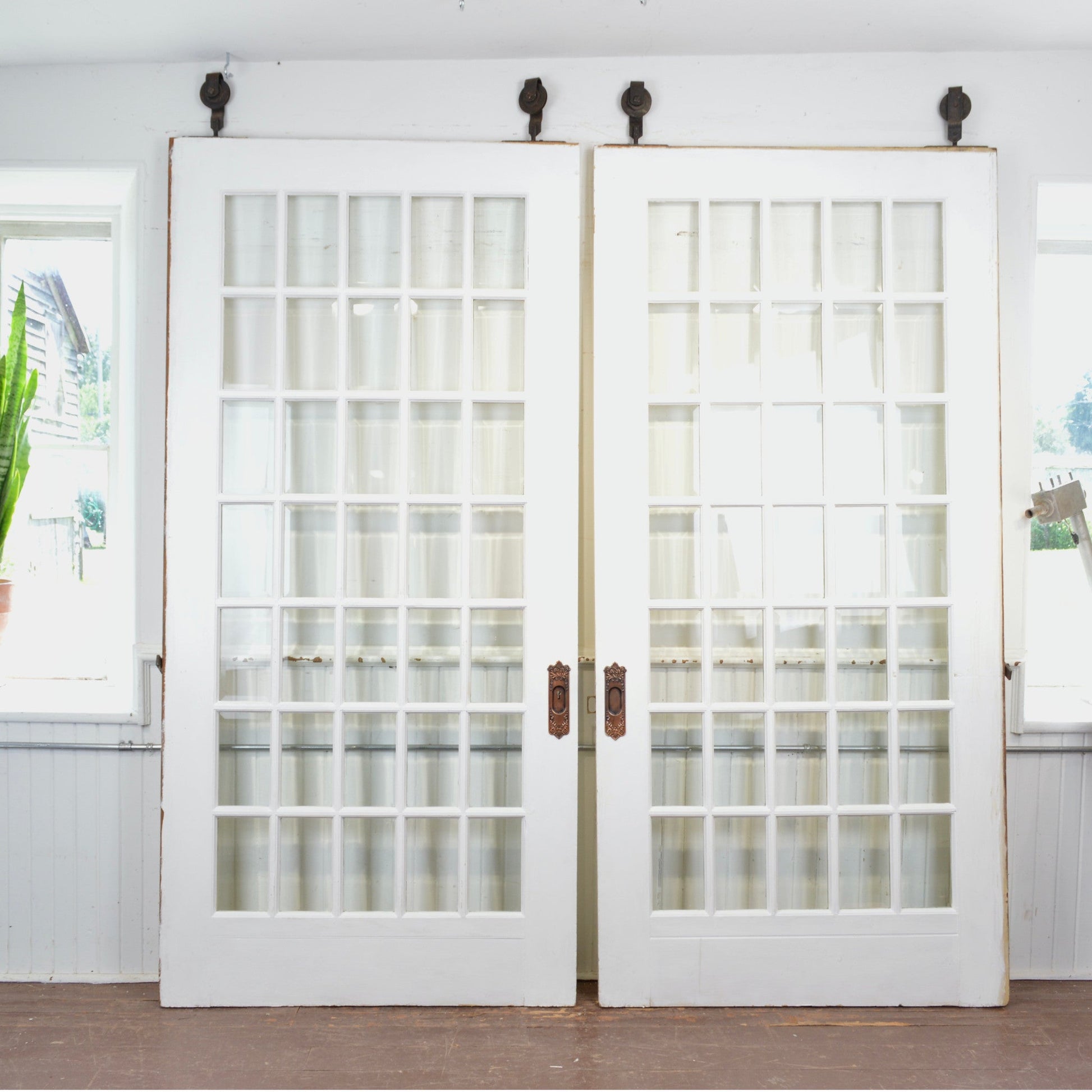 Oversized Antique Pocket Doors With 35 Lites - Salvage-Garden