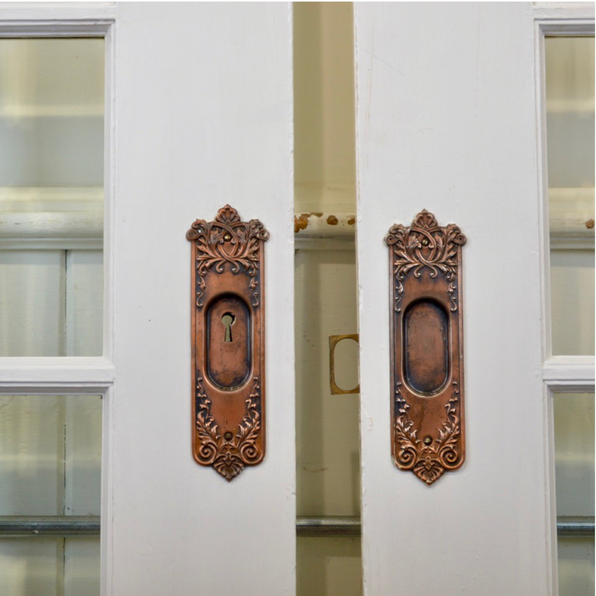 Oversized Antique Pocket Doors With 35 Lites - Salvage-Garden