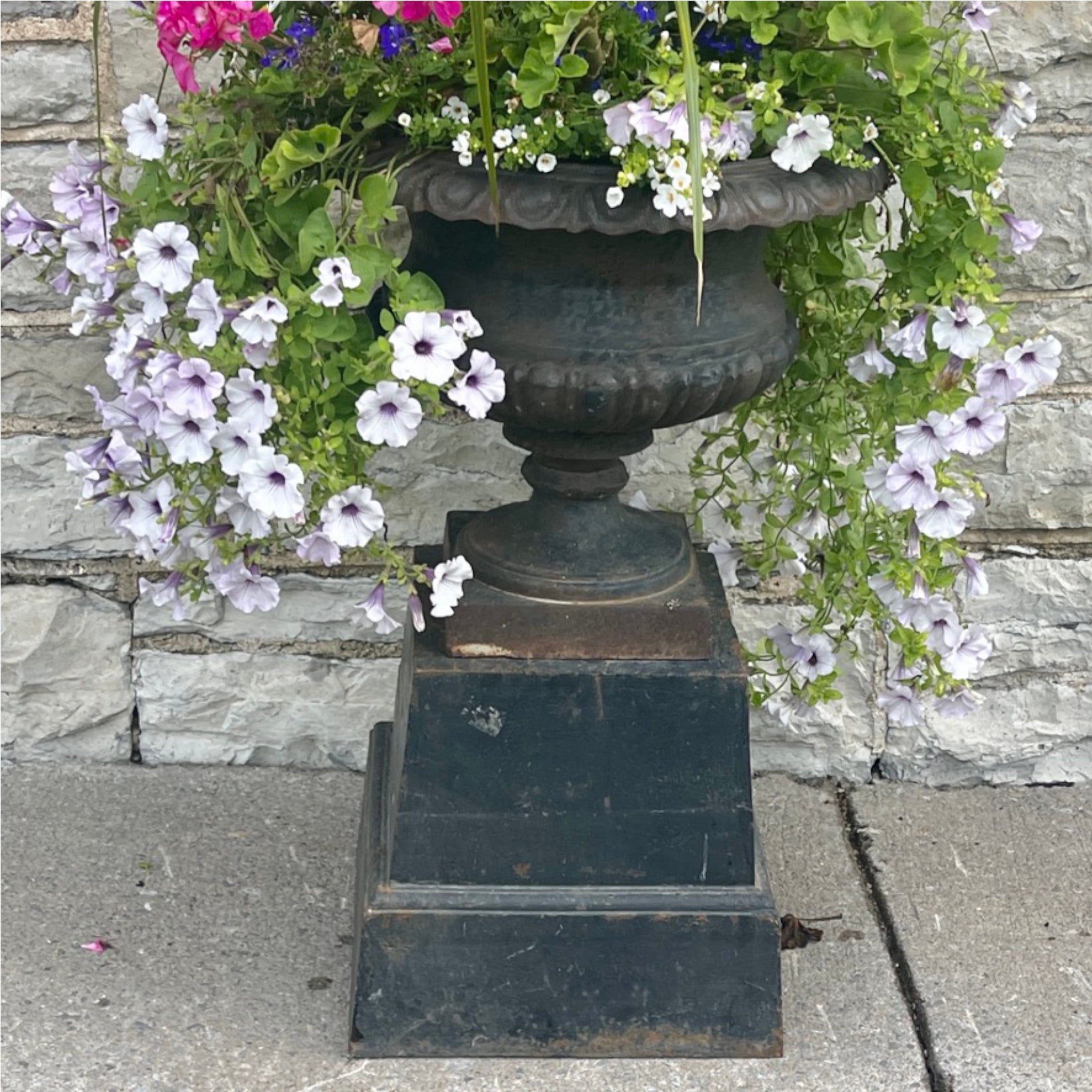 Vintage Cast Iron Urn and Plinth - Salvage-Garden