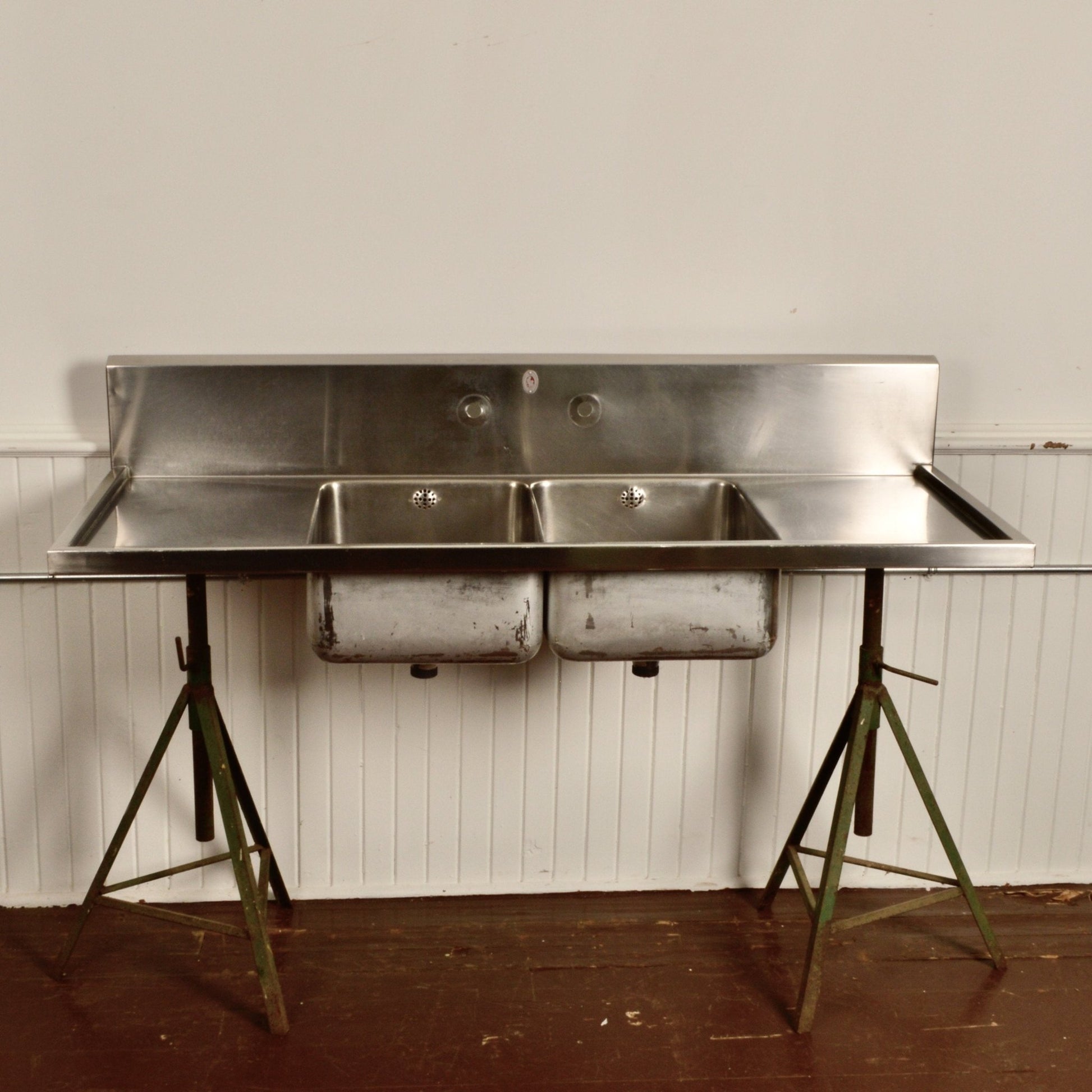 Vintage Commercial Stainless Steel Double Sink - Salvage-Garden