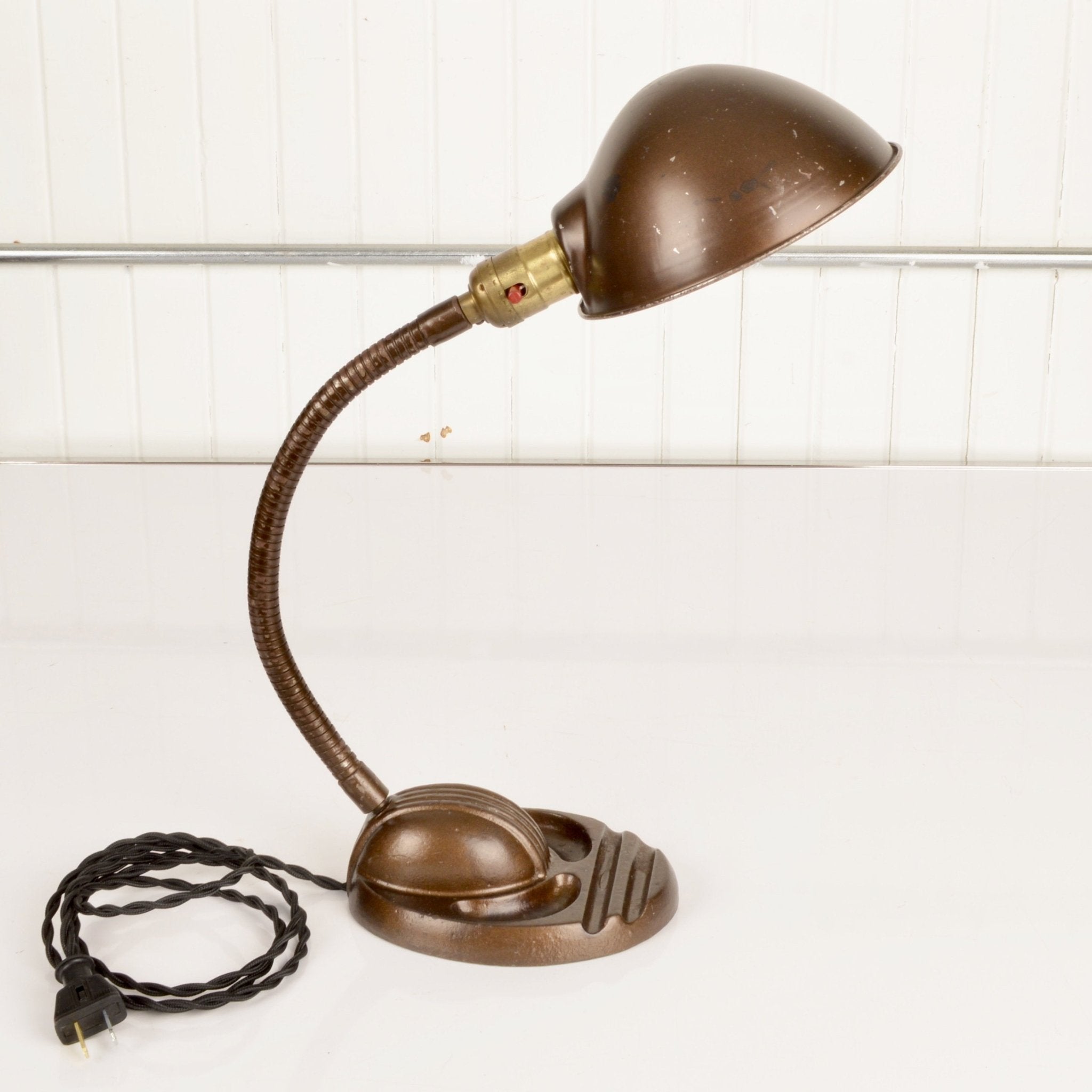Vintage Gooseneck Table Lamp With Parabolic Shade - Salvage-Garden