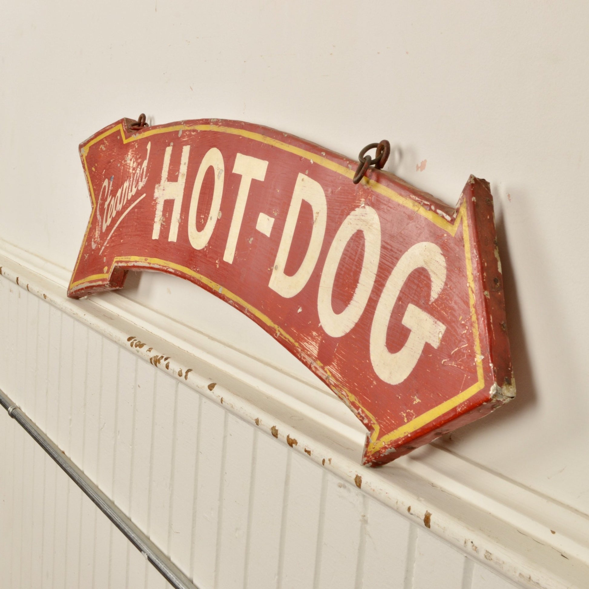 Vintage Hand Painted Two Sided Hot Dog Sign - Salvage-Garden