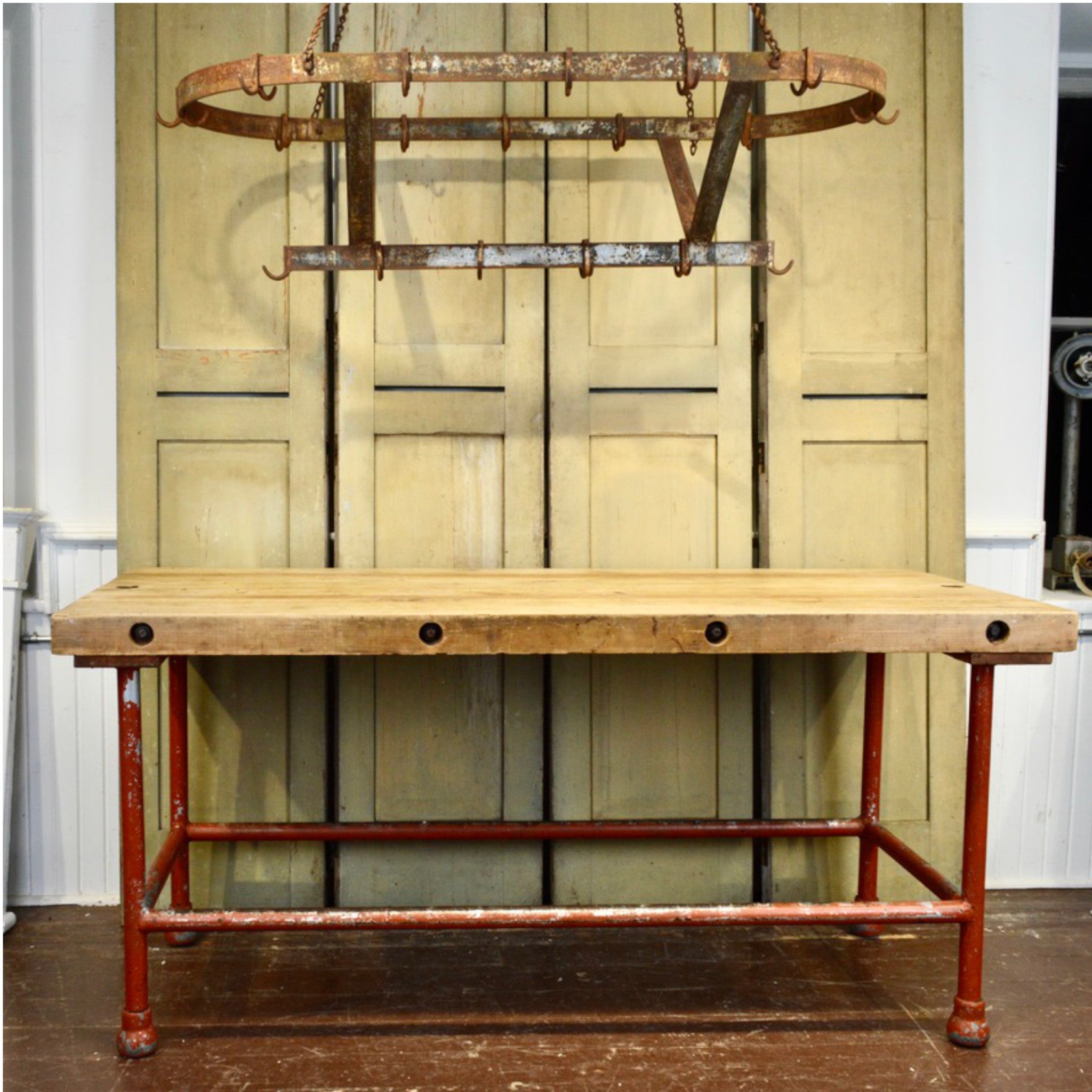 Vintage Industrial Butcher Block Table - Salvage-Garden