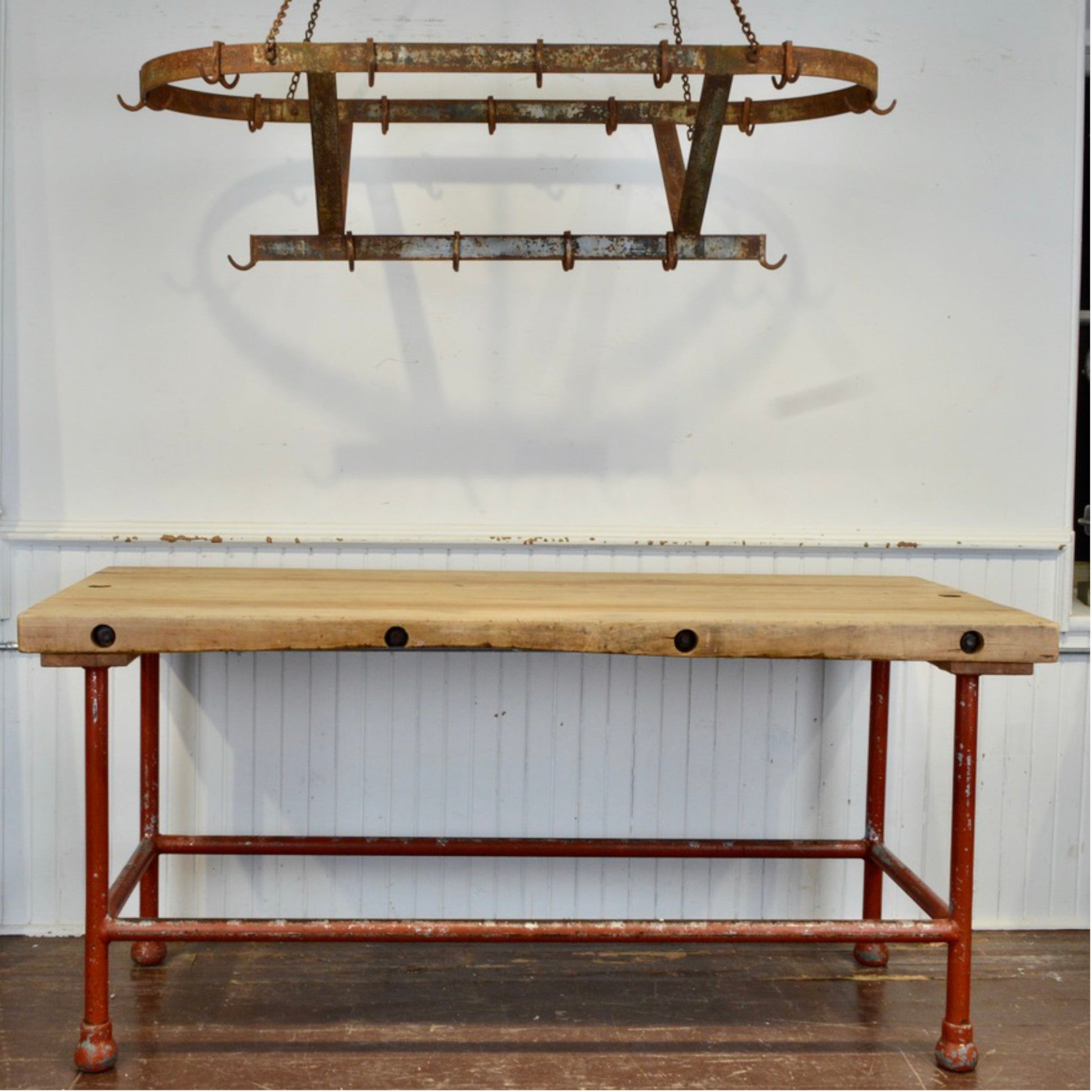 Vintage Industrial Butcher Block Table - Salvage-Garden