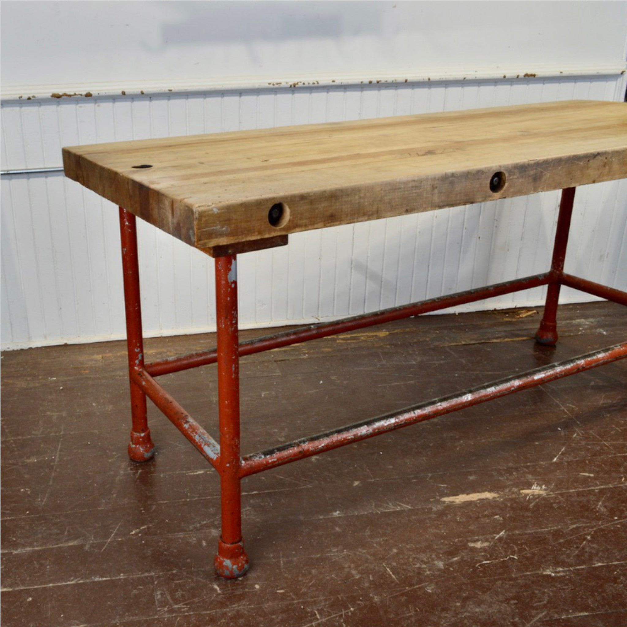 Vintage Industrial Butcher Block Table - Salvage-Garden