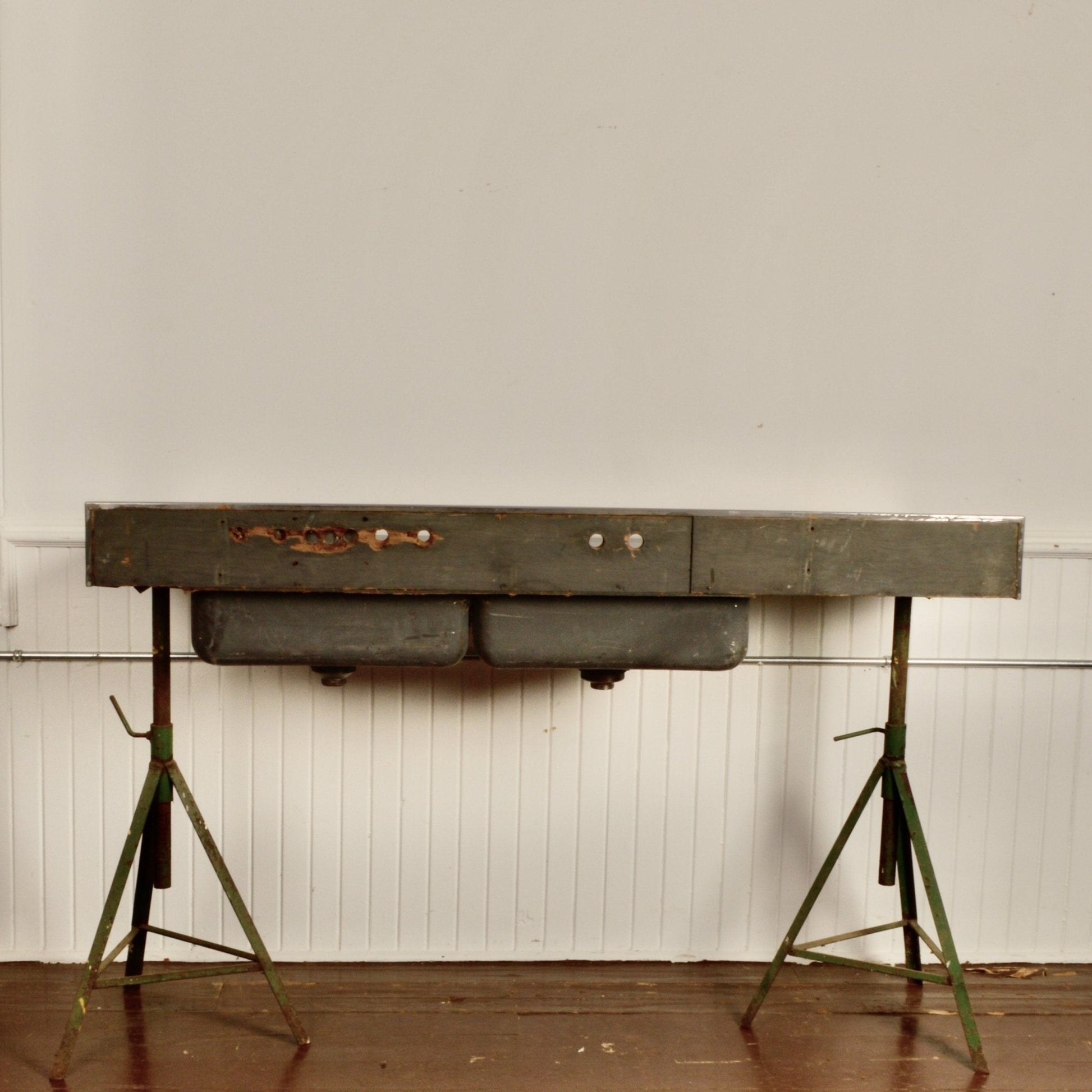 Vintage Industrial Double Stainless Steel Sink - Salvage-Garden
