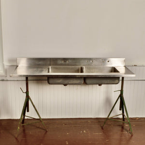 Vintage Industrial Double Stainless Steel Sink - Salvage-Garden