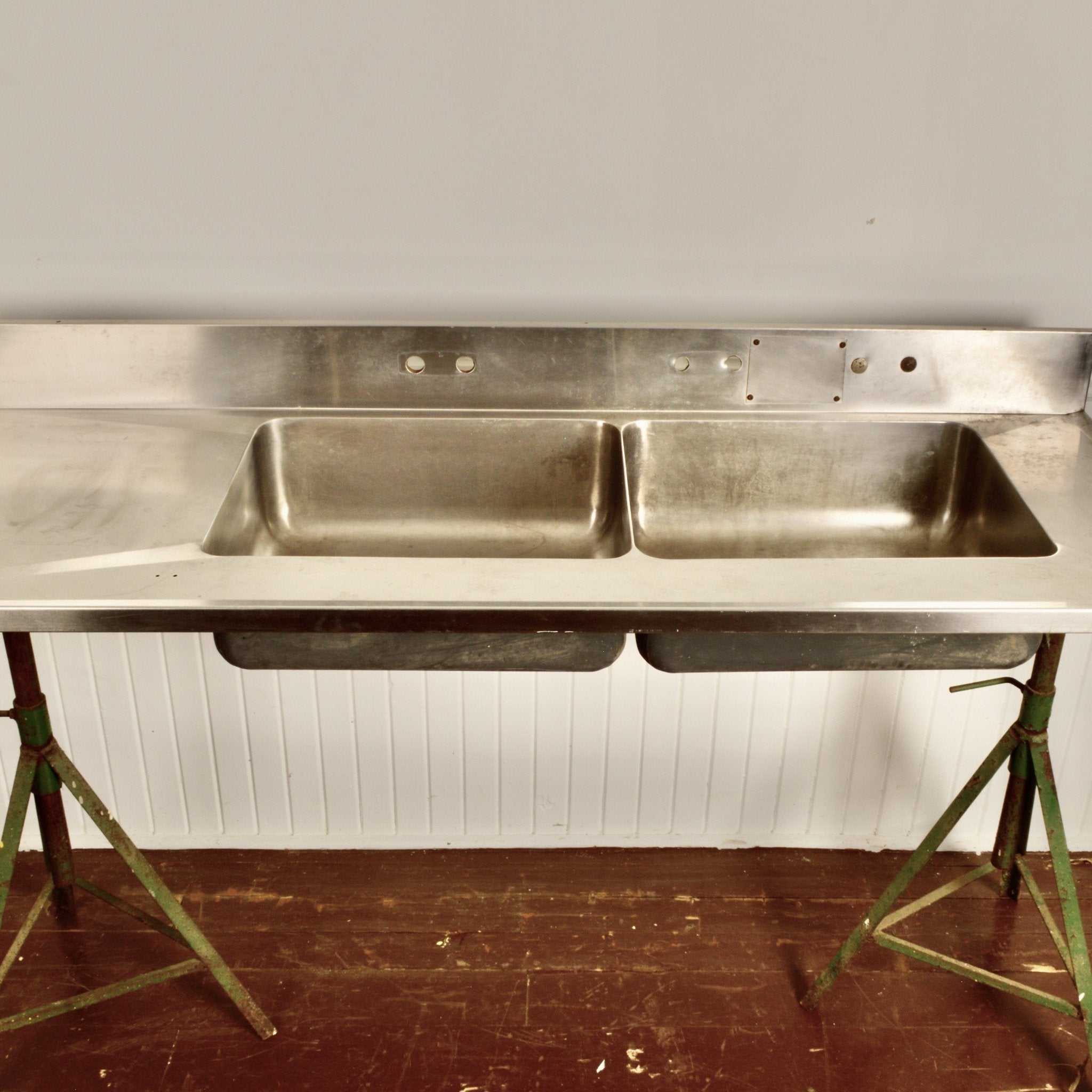 Vintage Industrial Double Stainless Steel Sink - Salvage-Garden