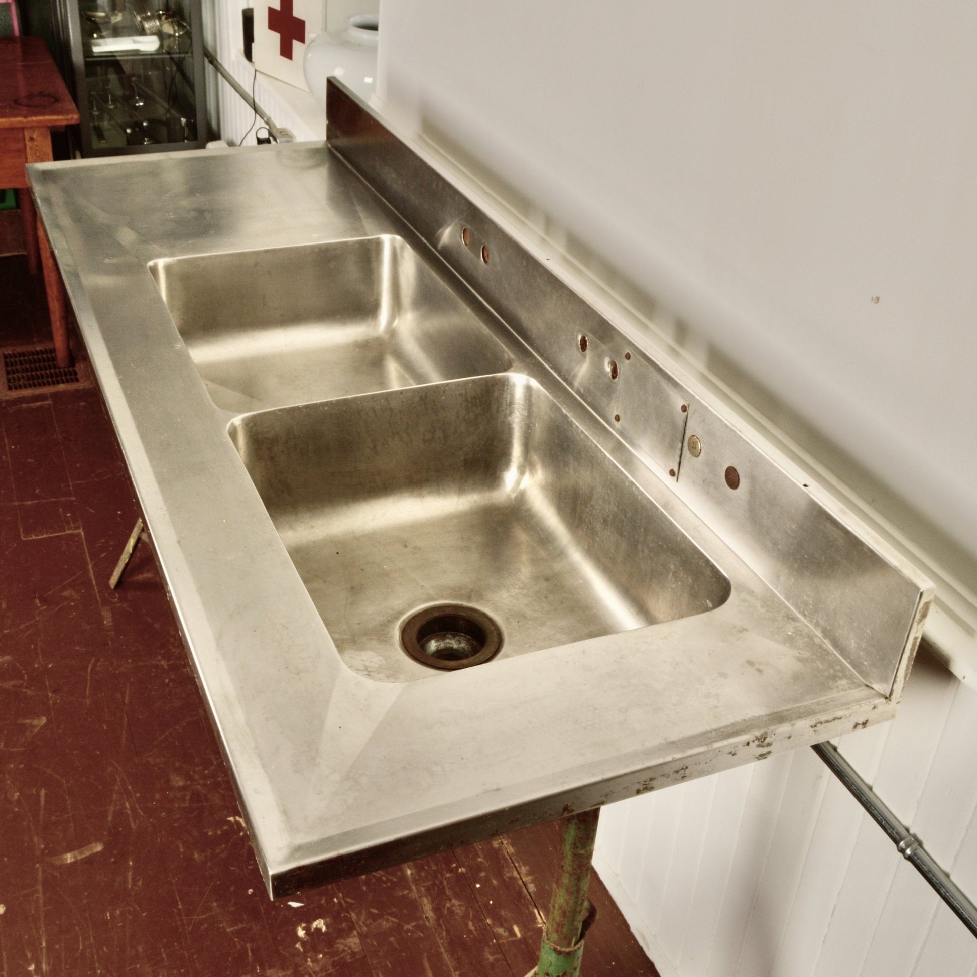 Vintage Industrial Double Stainless Steel Sink - Salvage-Garden