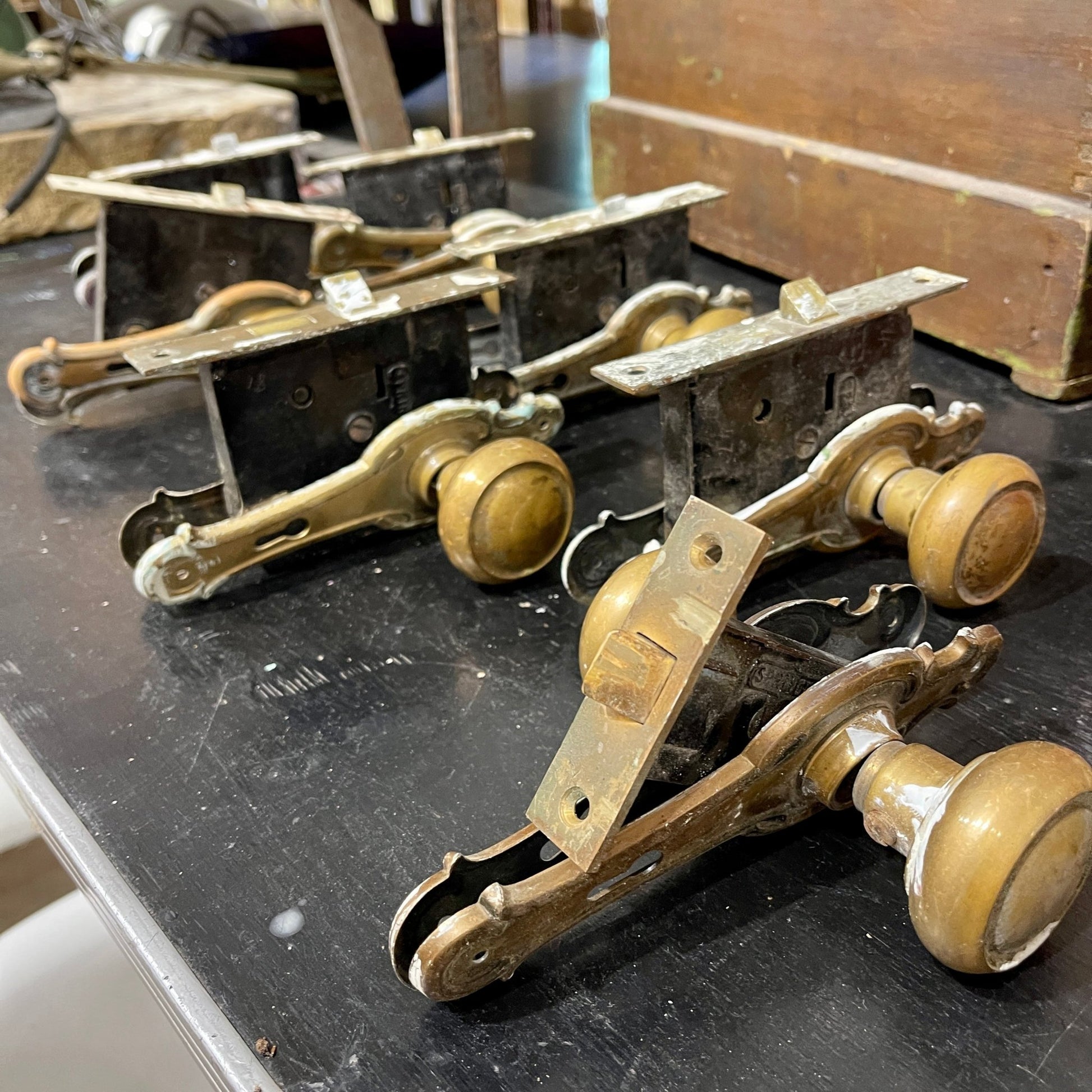 10 Piece Brass Hardware Set c. 1910 - Salvage-Garden