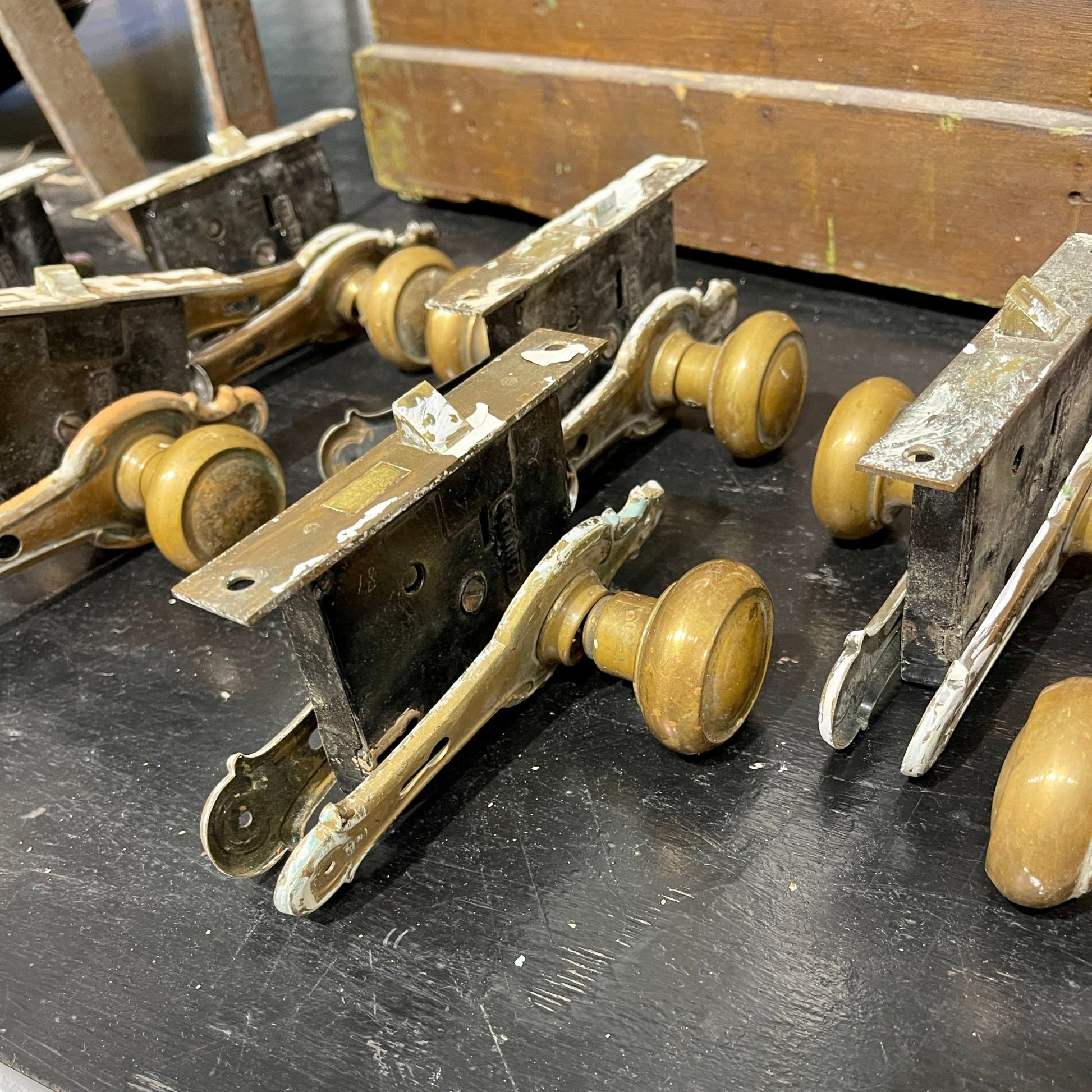 10 Piece Brass Hardware Set c. 1910 - Salvage-Garden