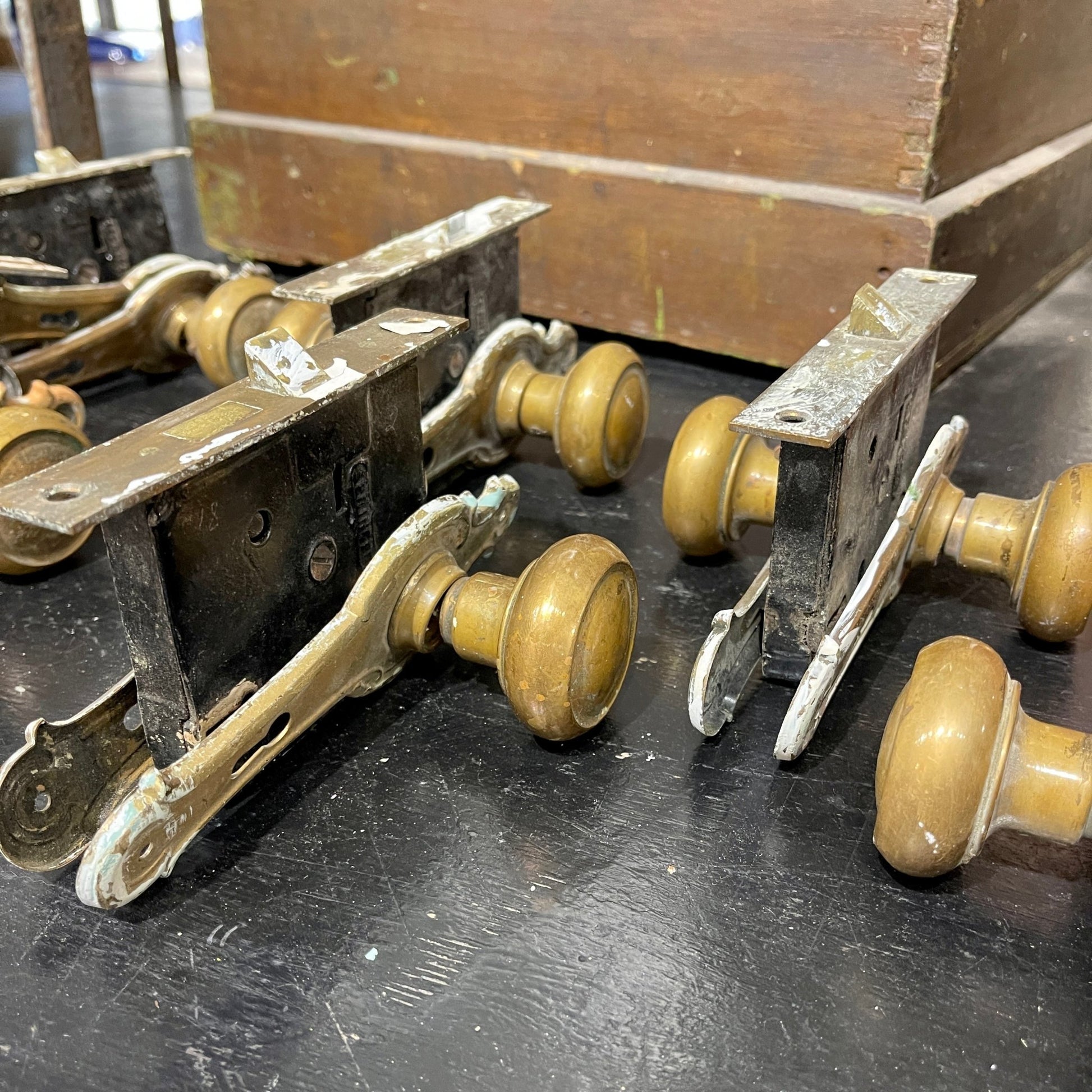 10 Piece Brass Hardware Set c. 1910 - Salvage-Garden