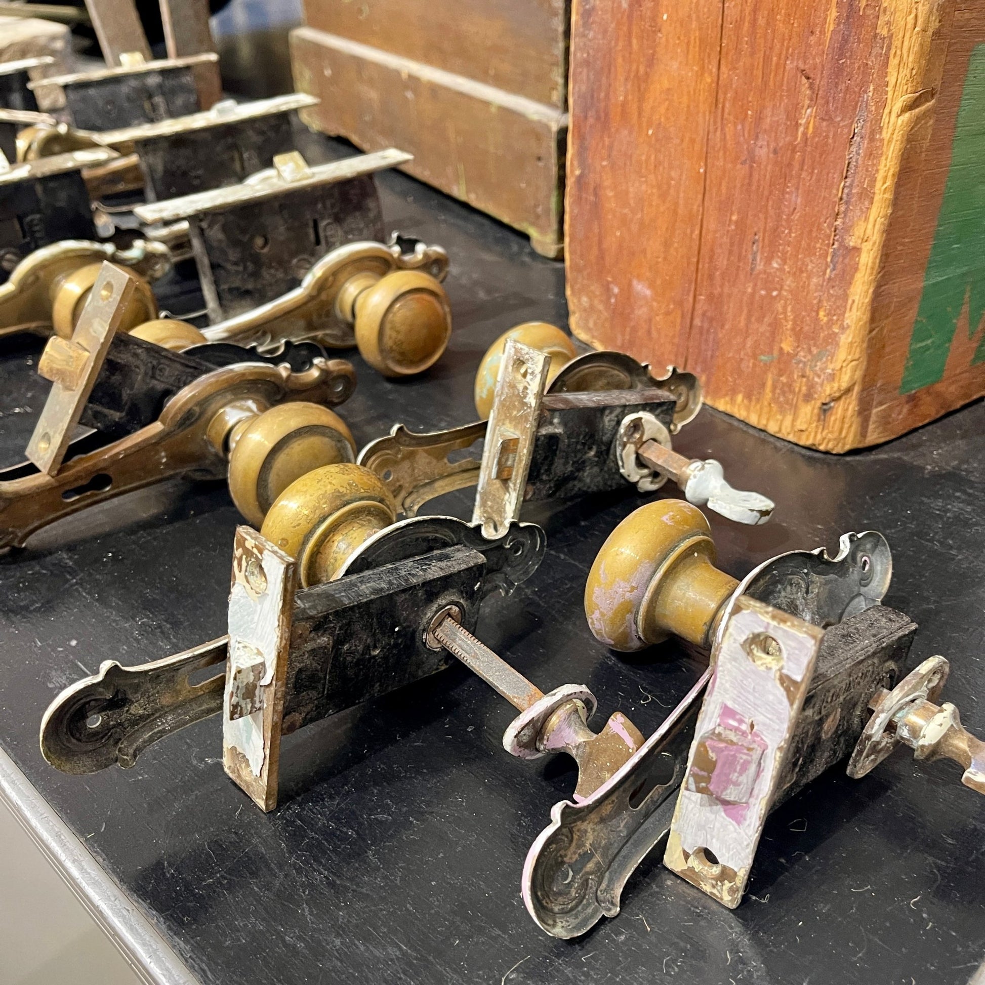 10 Piece Brass Hardware Set c. 1910 - Salvage-Garden