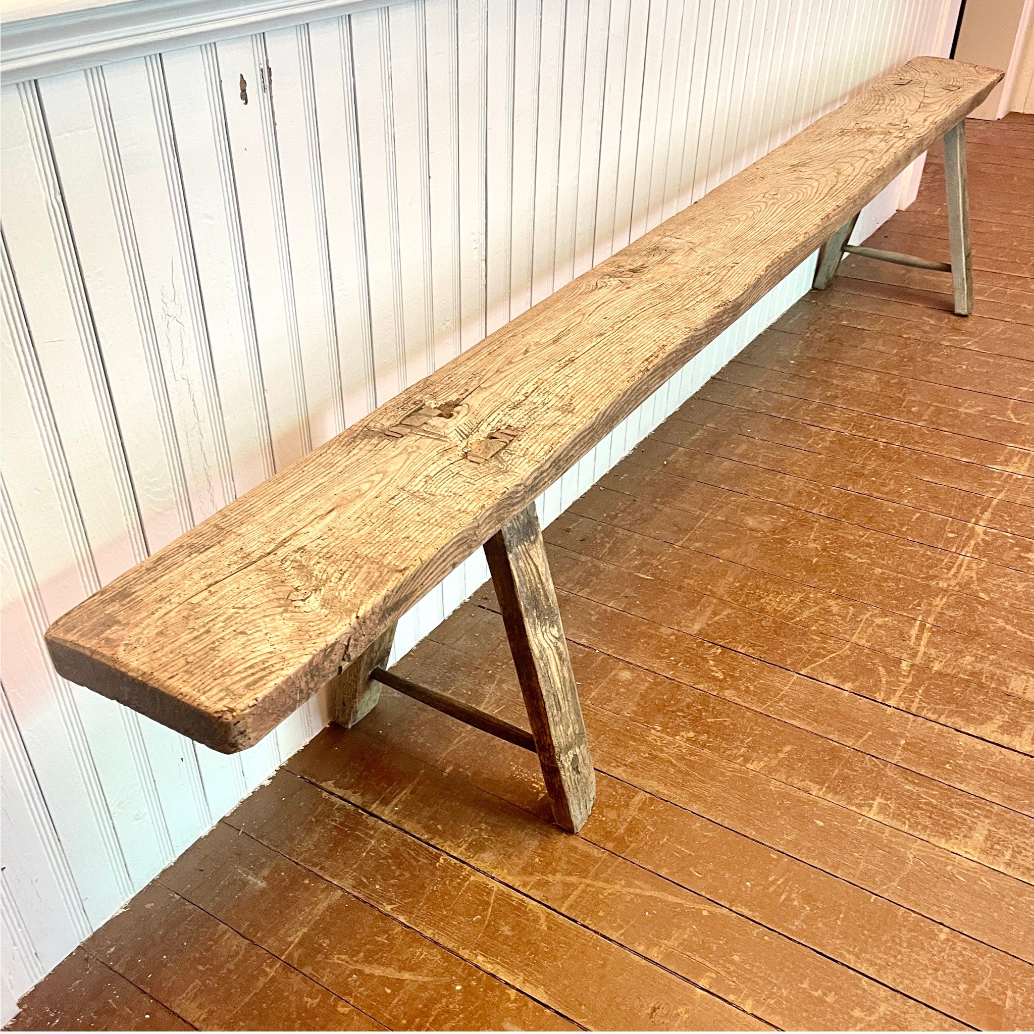 Antique Handcrafted Primitive Bench – 116.5"