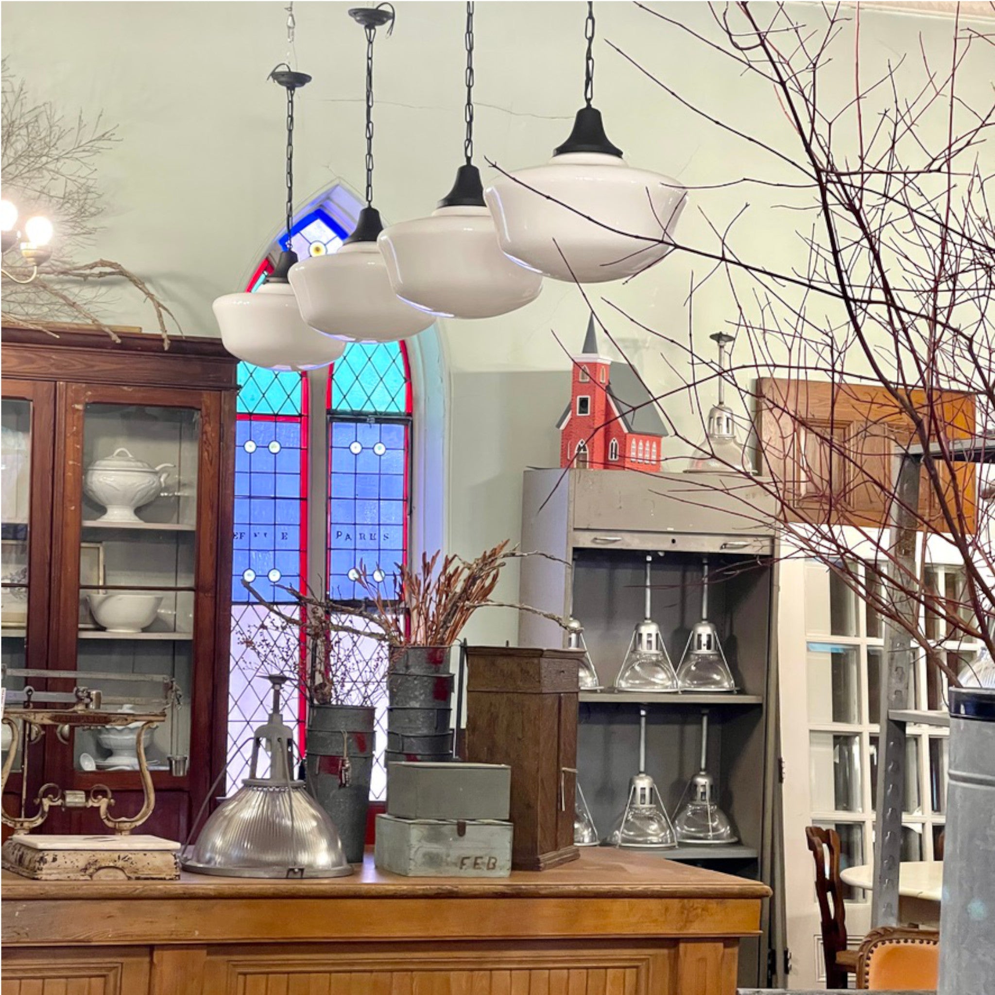 Antique Schoolhouse Pendant Lights - Set of 4