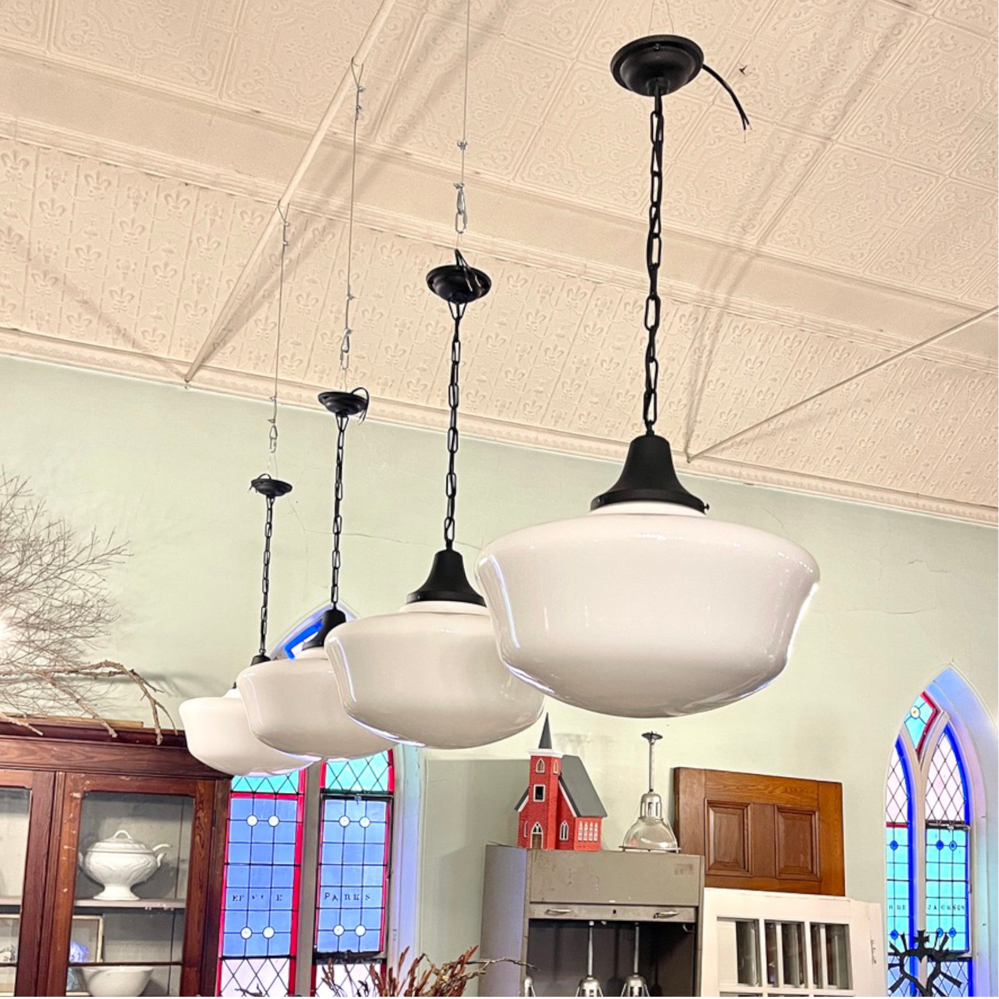 Antique Schoolhouse Pendant Lights - Set of 4
