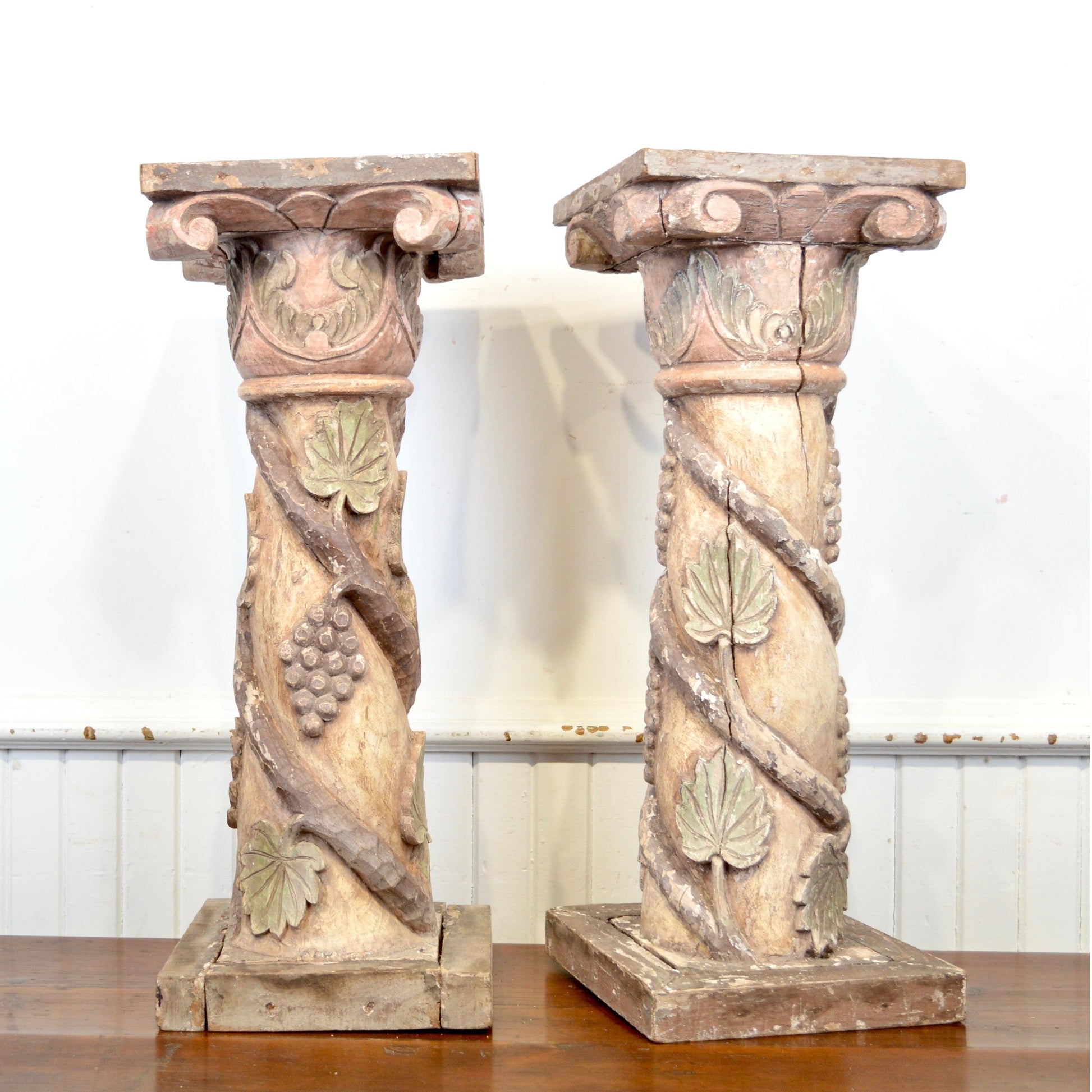 18th Century Italian Carved Wooden Pedestals - Salvage-Garden