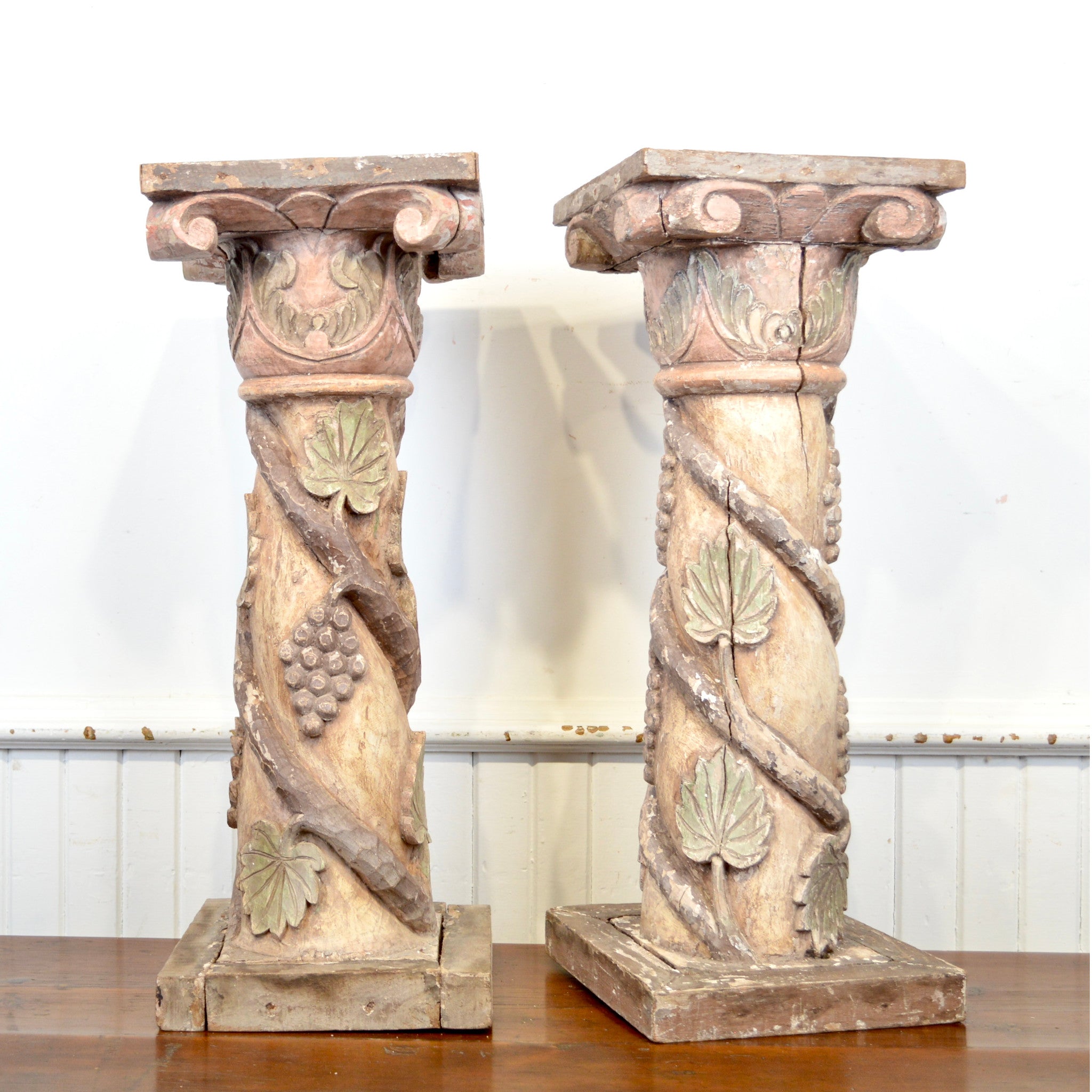 18th Century Italian Carved Wooden Pedestals - Salvage-Garden