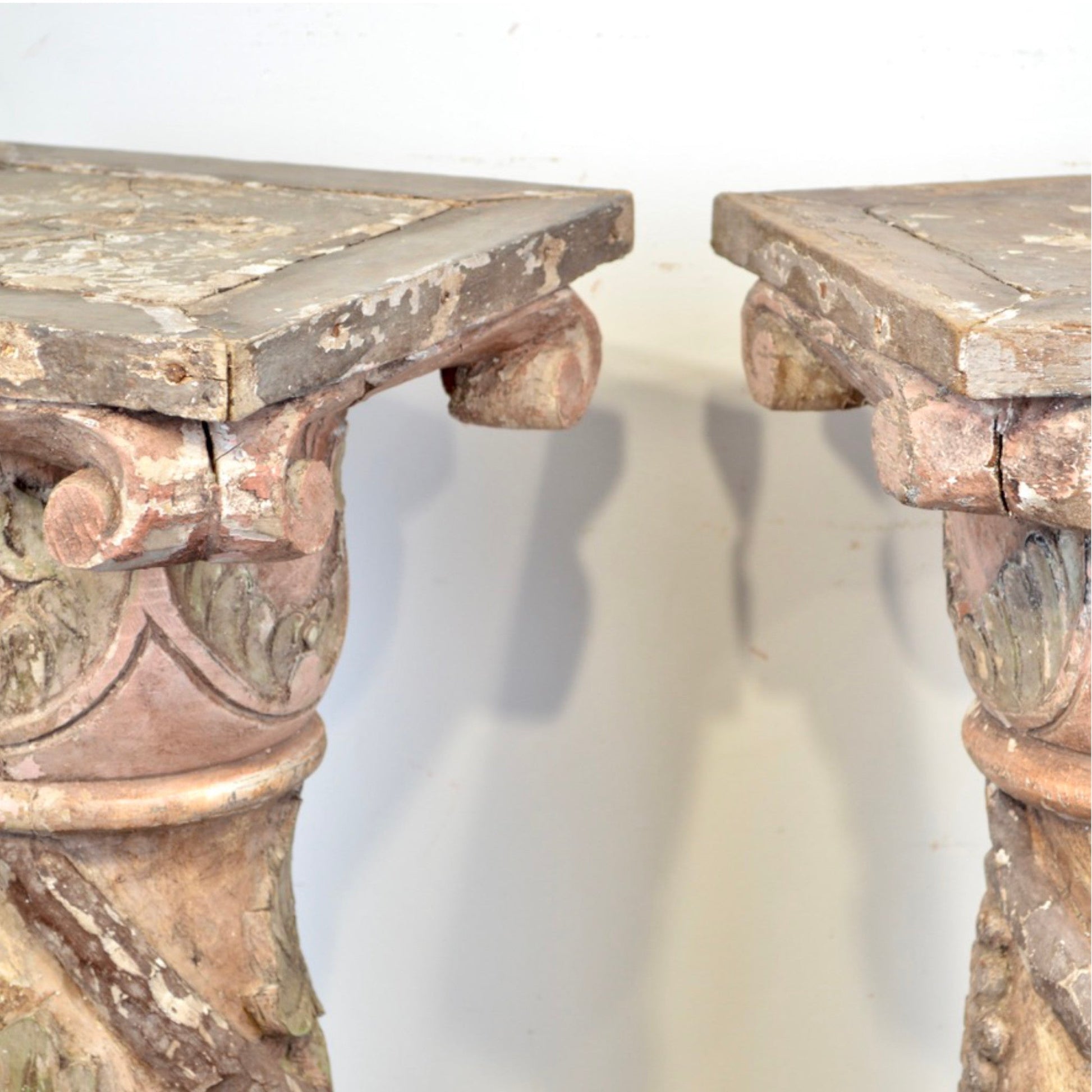 18th Century Italian Carved Wooden Pedestals - Salvage-Garden