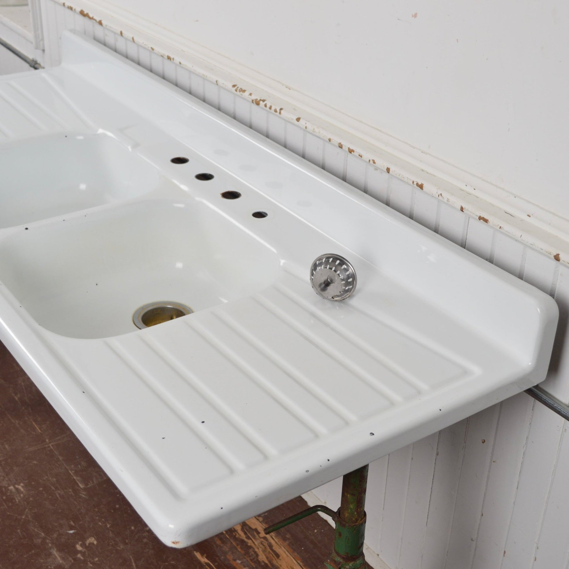 1950's Enamelled Double Draining Board Sink - Salvage-Garden