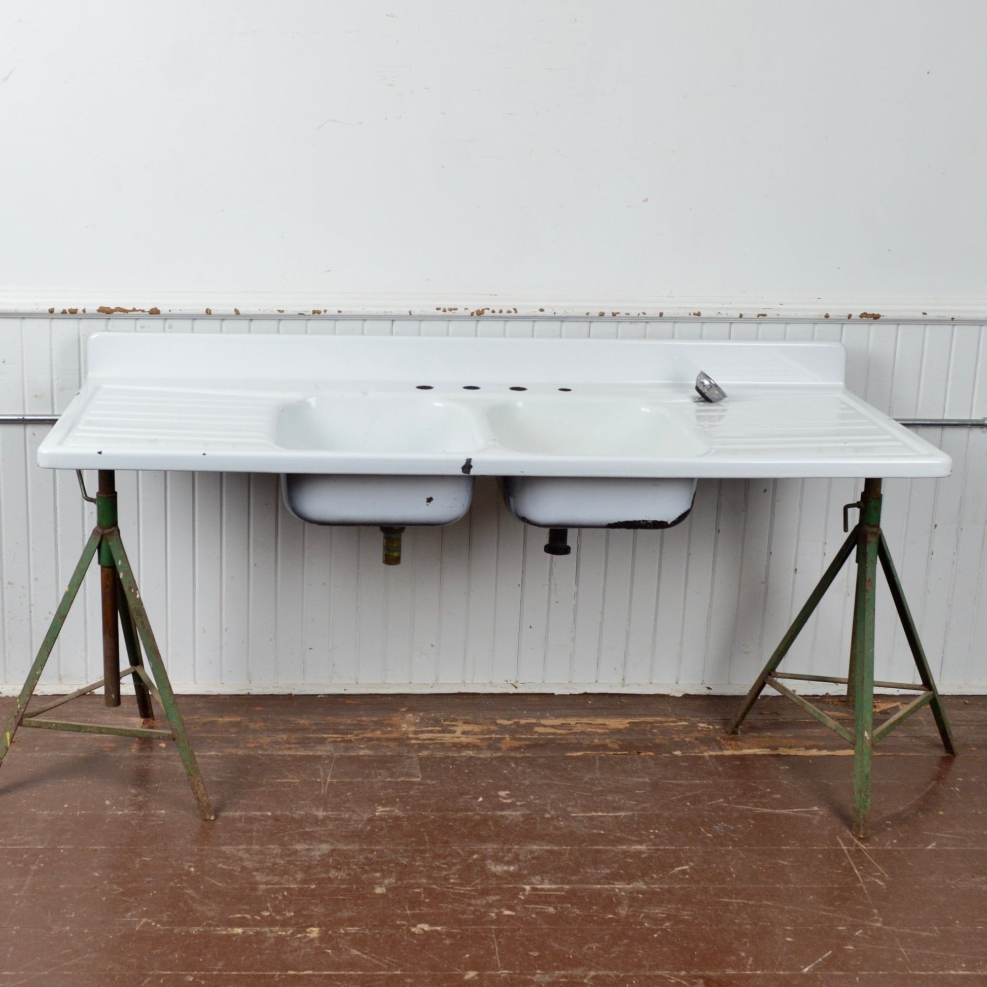 1950's Enamelled Double Draining Board Sink - Salvage-Garden