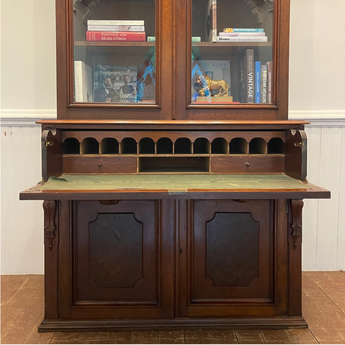 19th Century Victorian Secretary Bookcase with Architectural Pediment