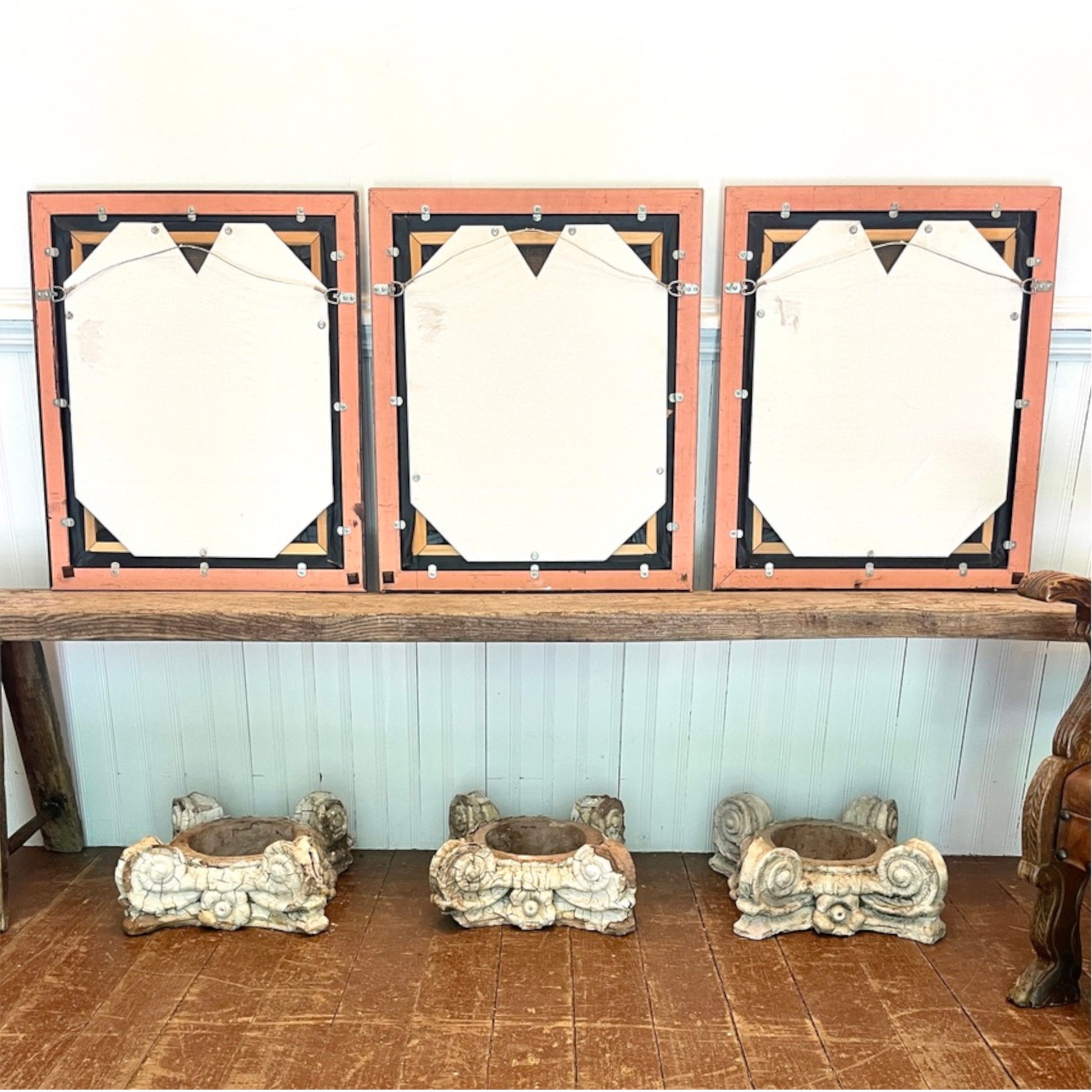 Back view of three Old Masters style opl paintings 