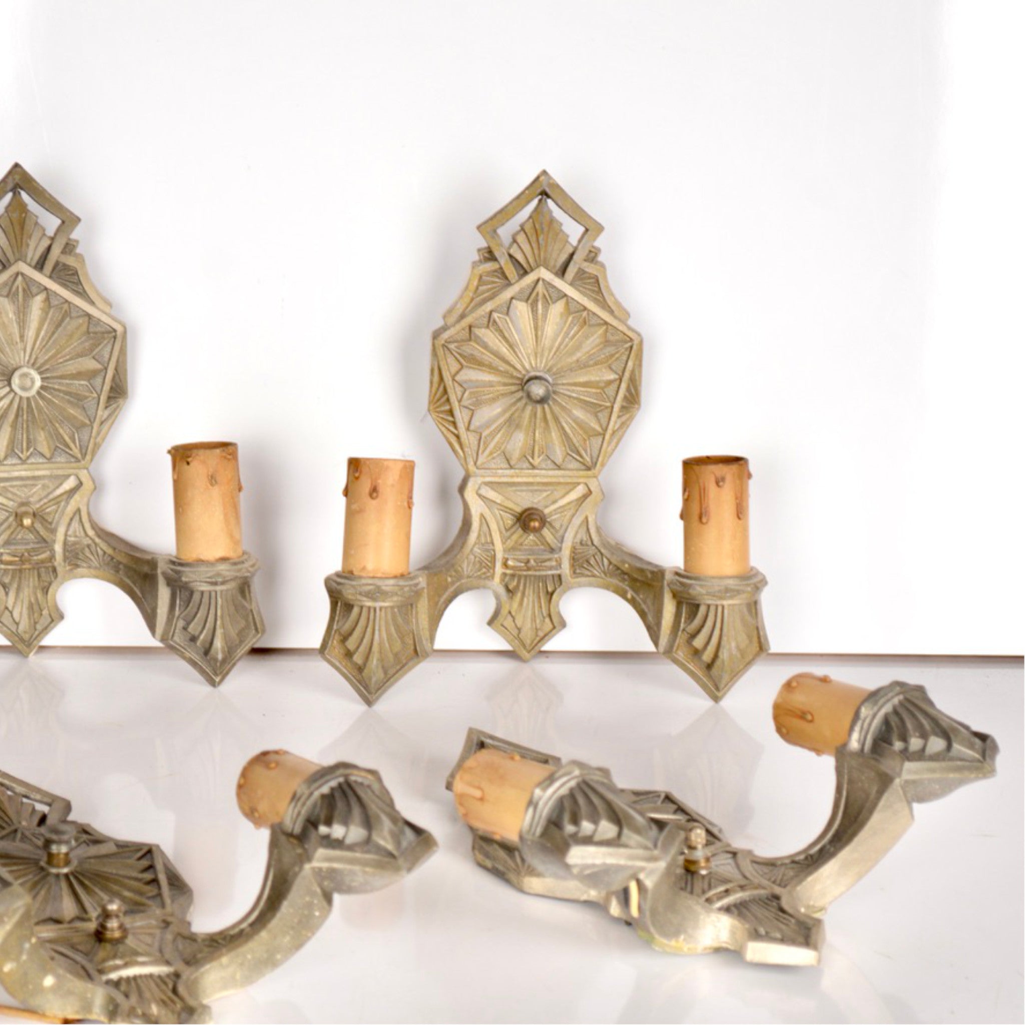 Set of 4 Art Deco Wall Sconces — Spelter, Circa 1930