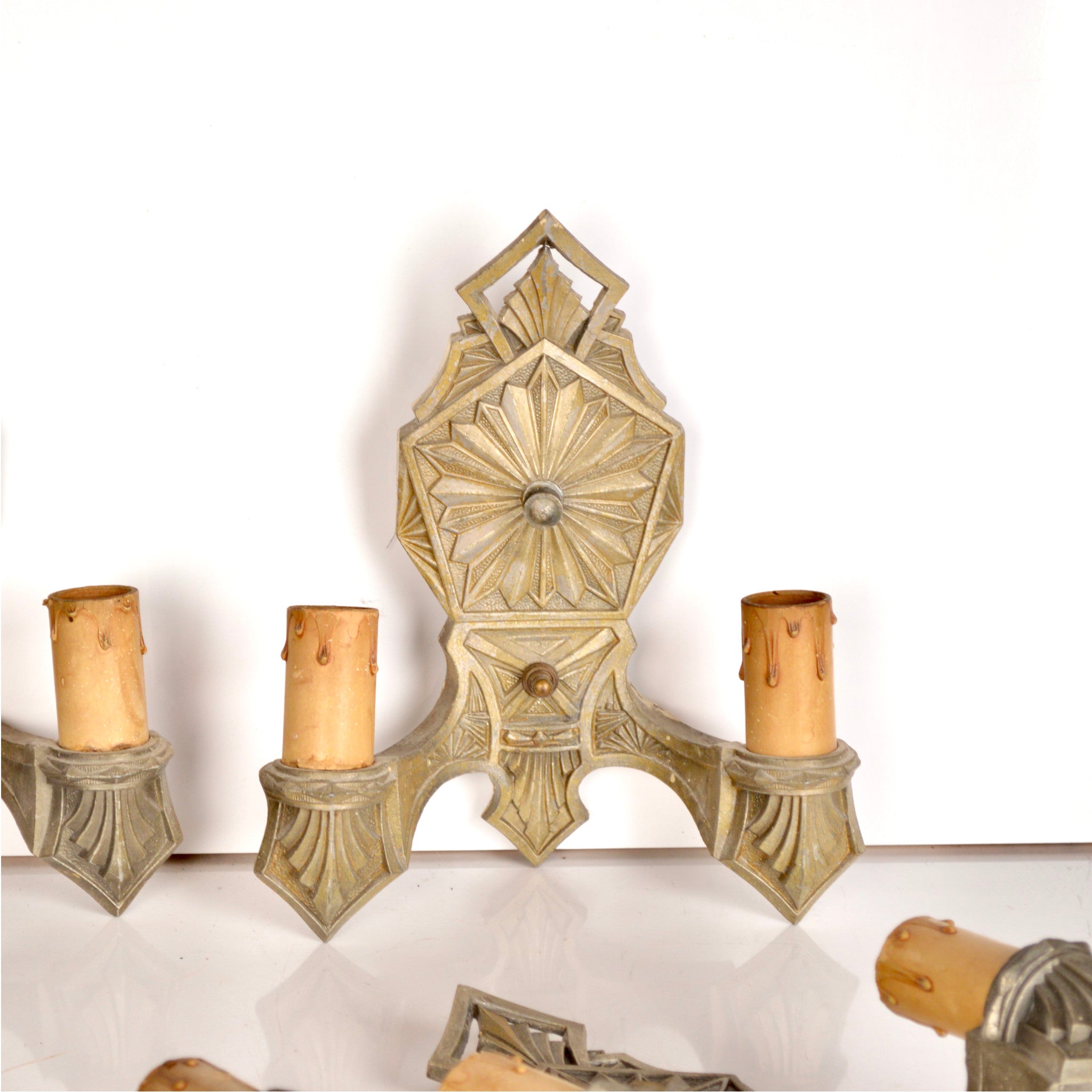 Set of 4 Art Deco Wall Sconces — Spelter, Circa 1930