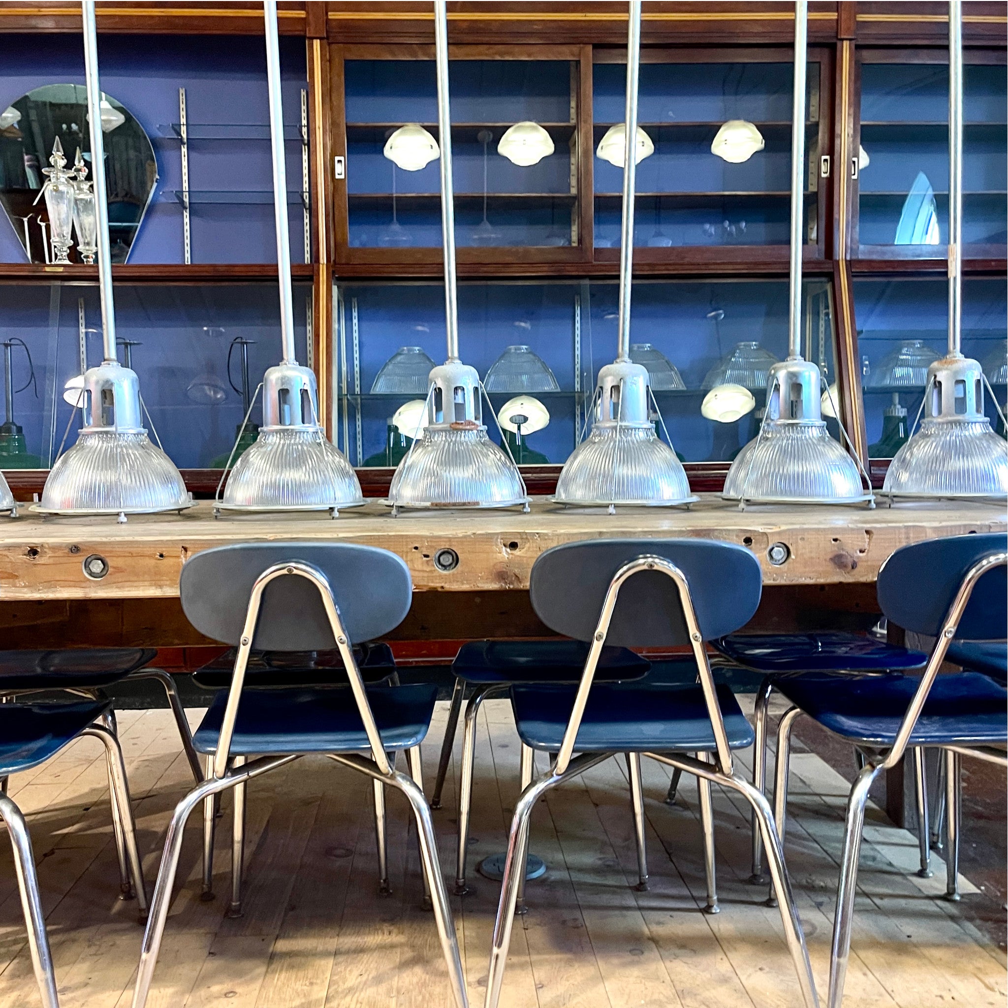 Set of 7 Vintage Holophane Industrial Pendant Lights