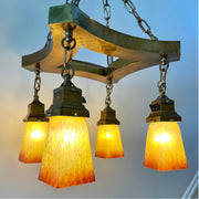 Antique Brass Chandelier, Arts & Crafts Movement, Circa 1910