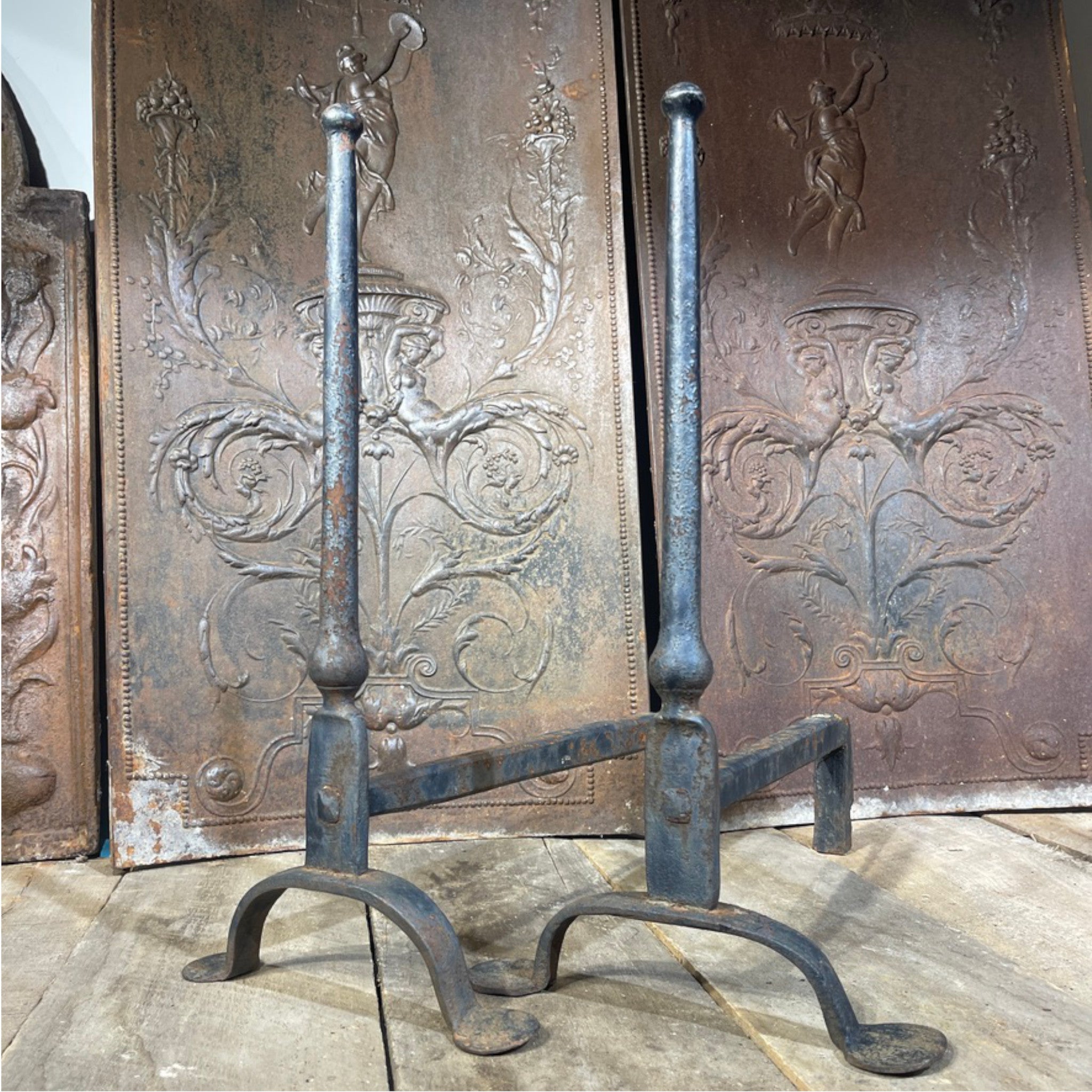 19th Century Arts & Crafts Iron Andirons