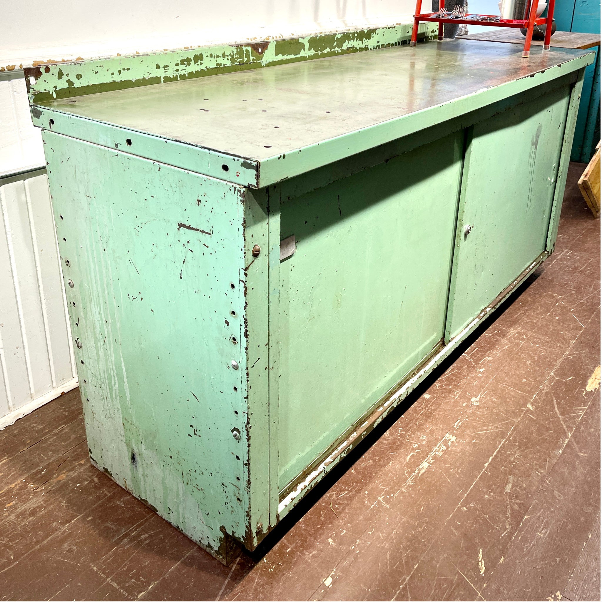 Vintage Industrial Steel Cabinet with Sliding Doors – Salvage-Garden