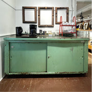 Vintage Industrial Steel Cabinet with Sliding Doors