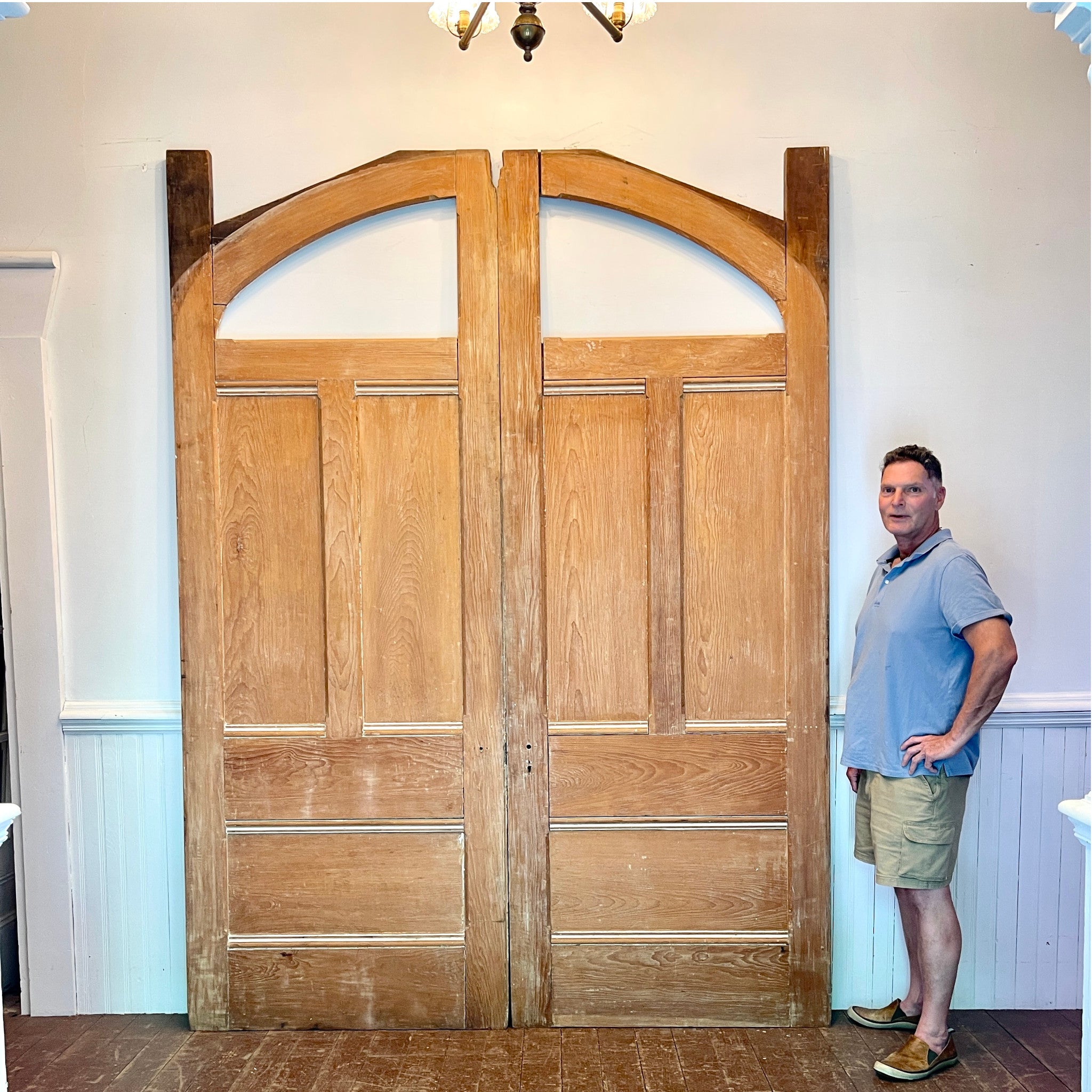 Oversized Antique Pine Arched Pocket Doors – Pair
