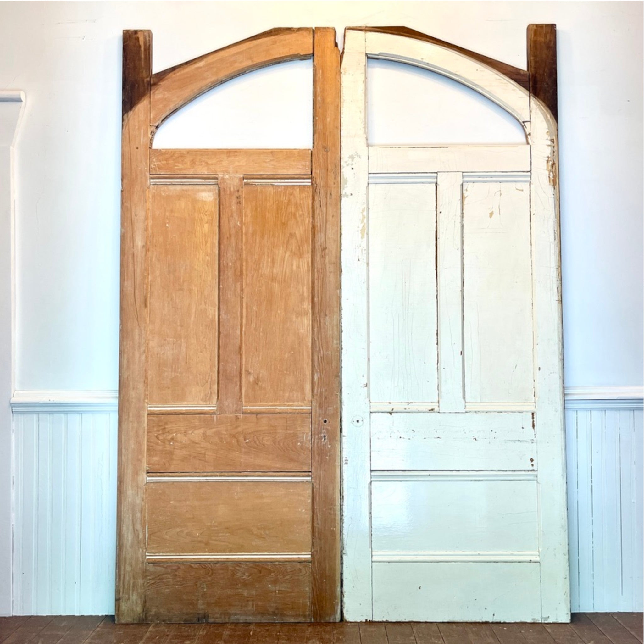Oversized Antique Pine Arched Pocket Doors – Pair