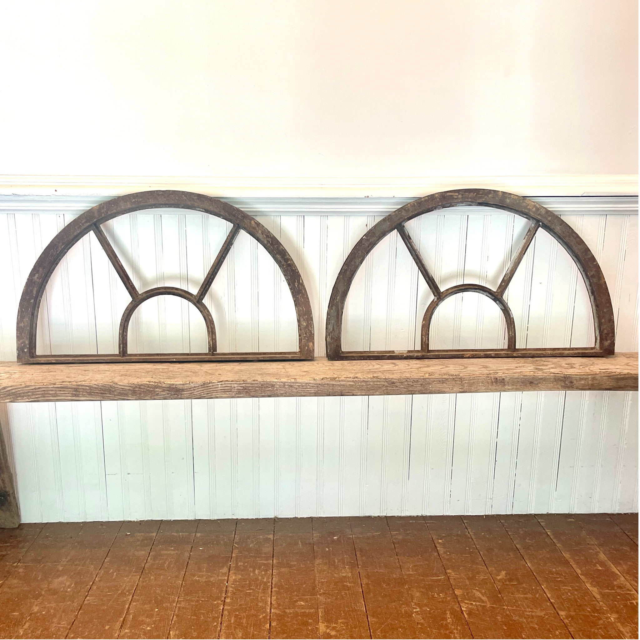 Antique Steel Arched Transom Windows – Pair