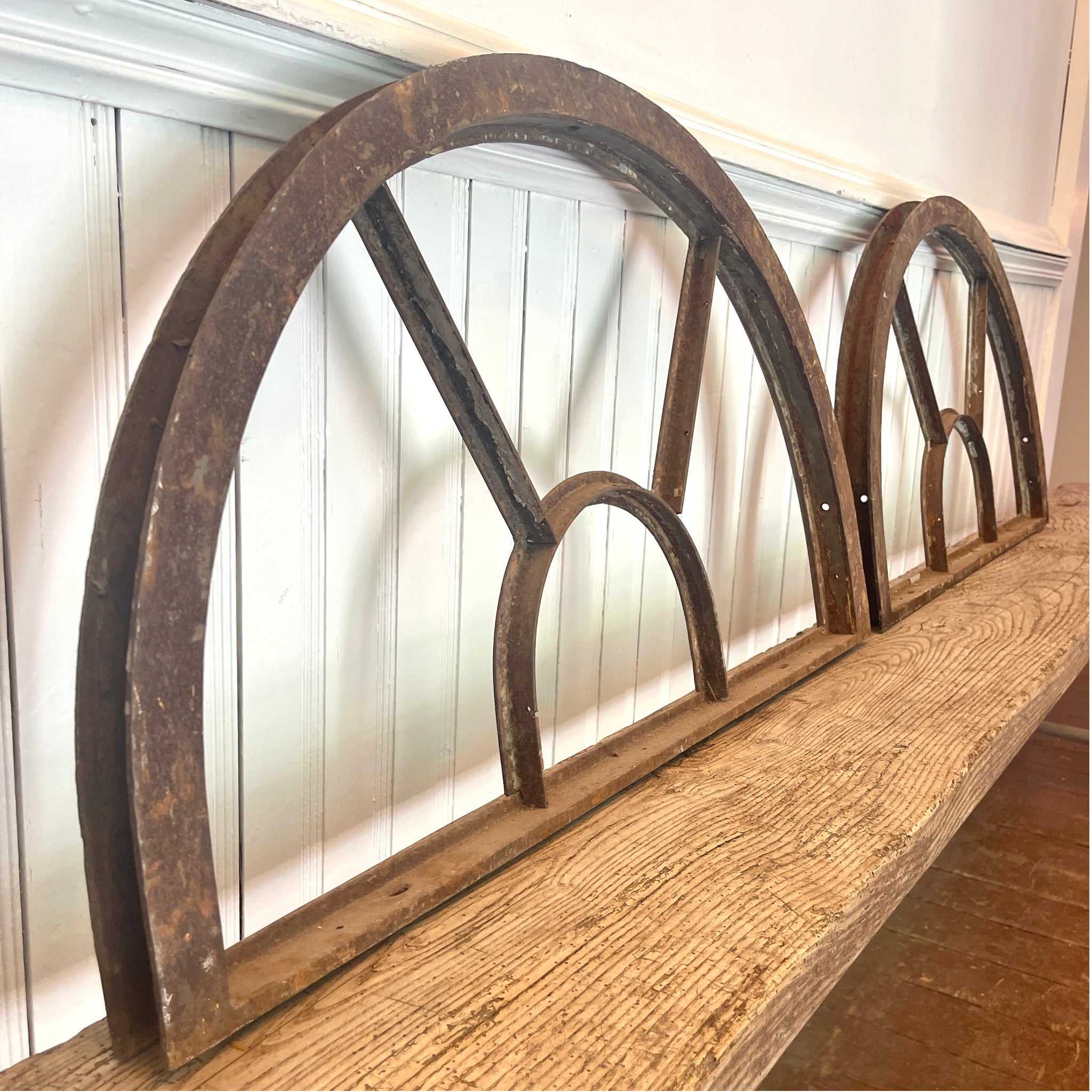 Antique Steel Arched Transom Windows – Pair