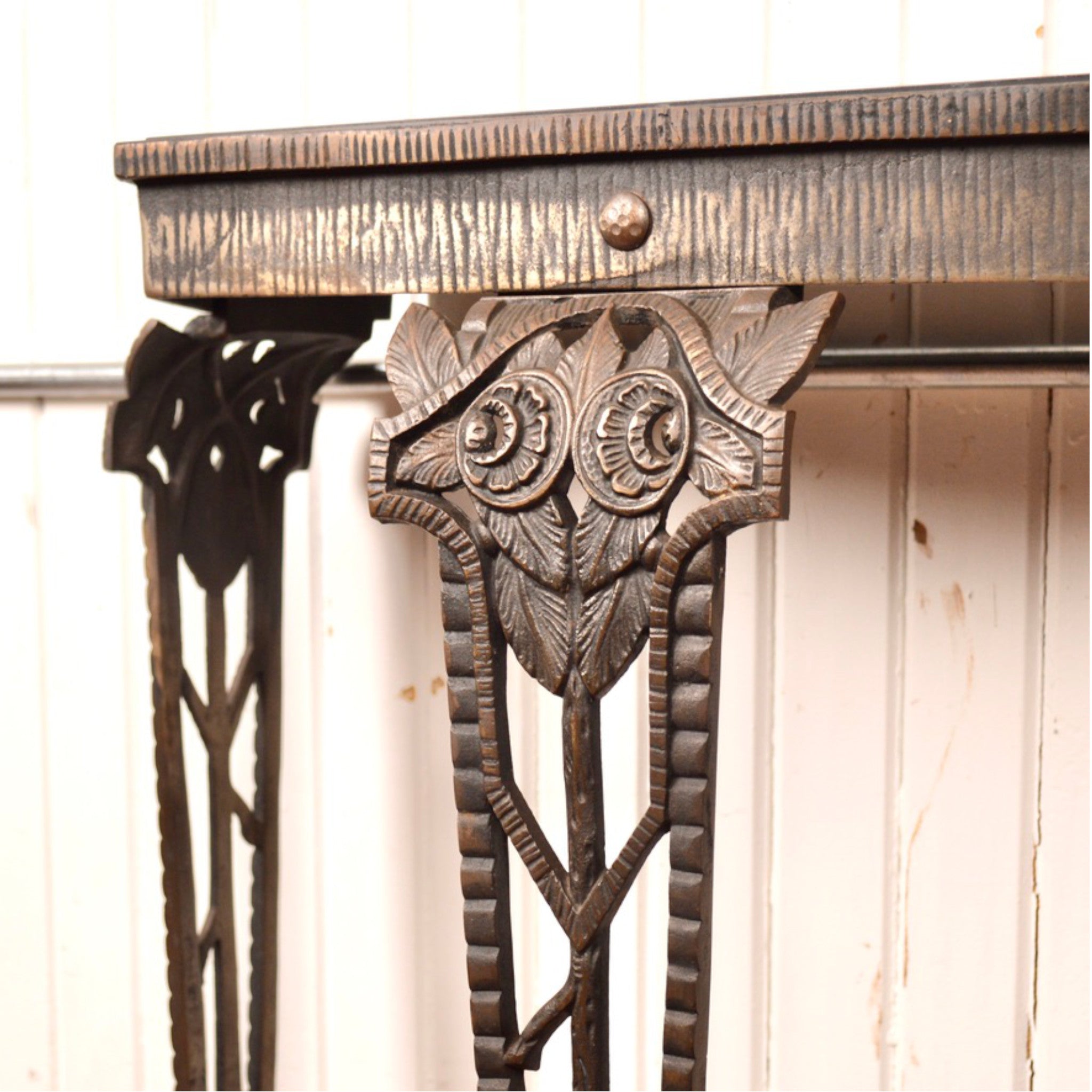 Antique Art Deco Cast Iron Console Table with Matching Mirror