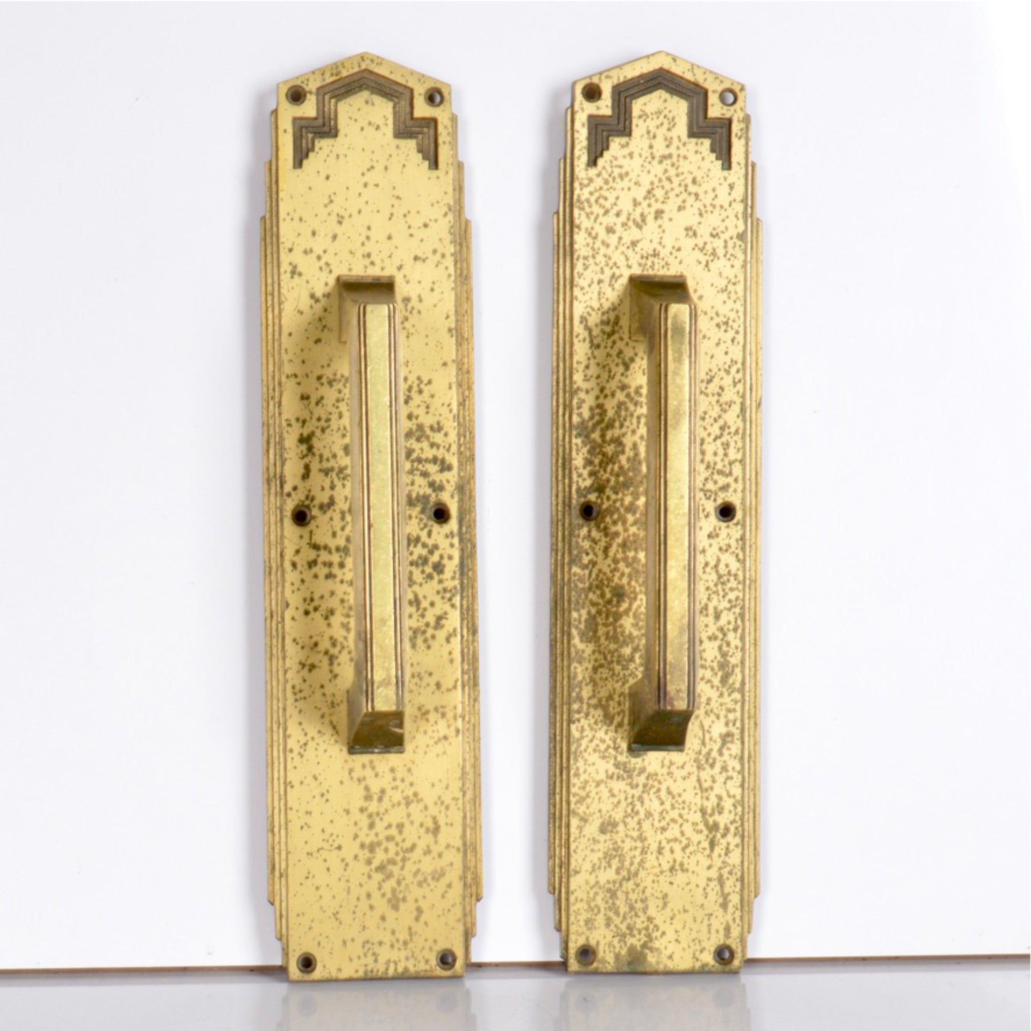 Pair of Yale Canada Art Deco Commercial Door Pulls in Solid Brass