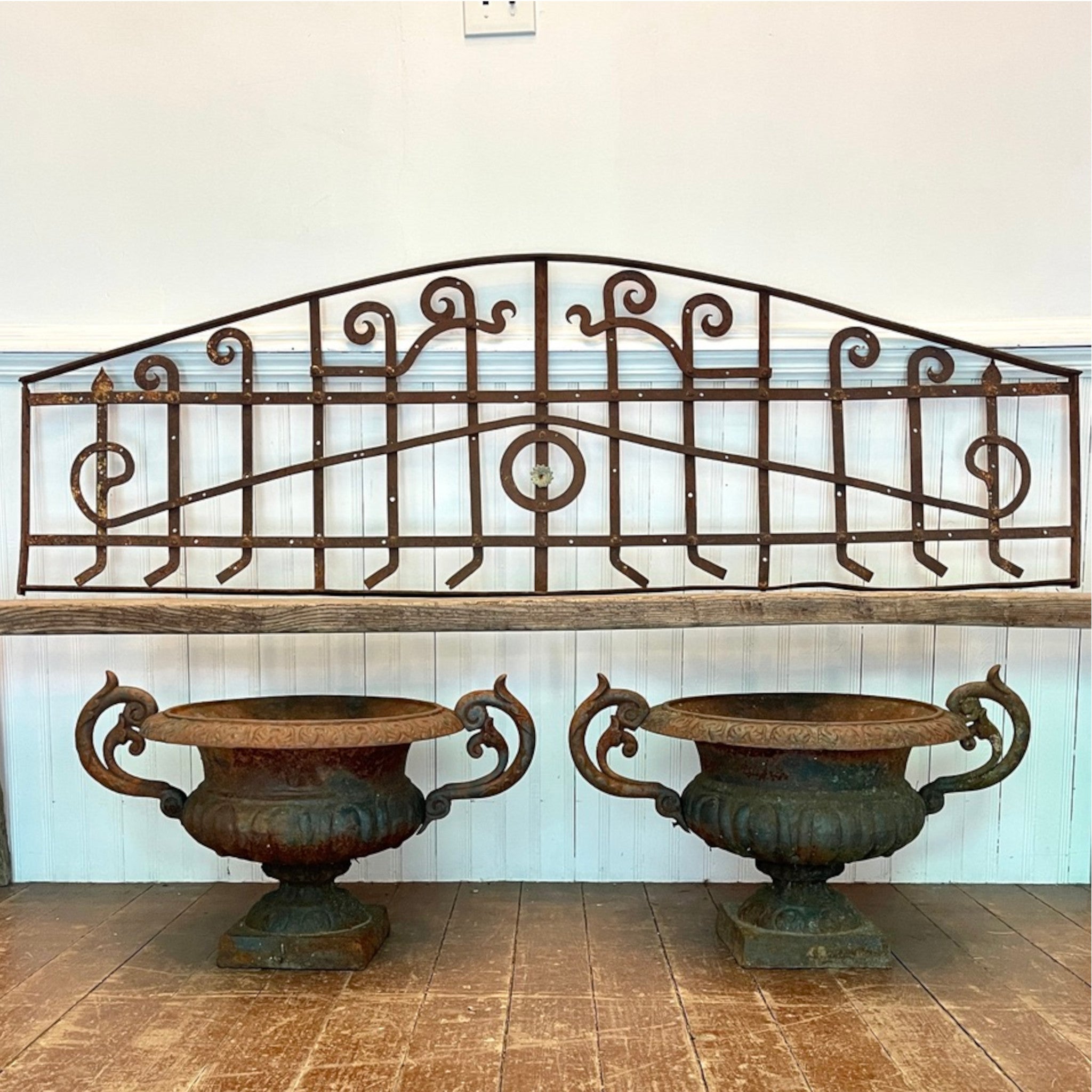 Antique Art Nouveau Wrought Iron Architectural Transom Panel